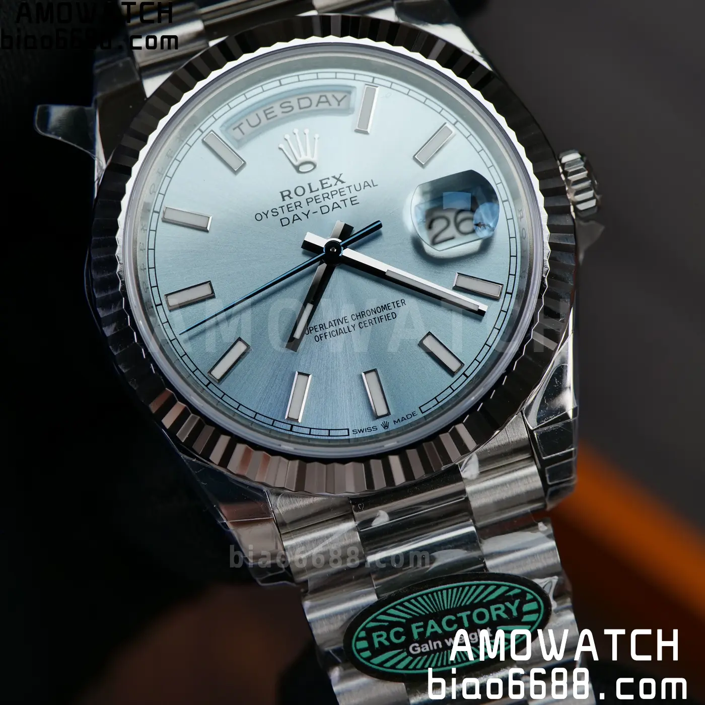 Rolex Day Date 40 SS 228236 RCF 1:1 Best Edition Ice Blue Dial on President Bracelet VR3255 (211g) 81 92bfd5852c0f60f 阿默表行AmoWatch