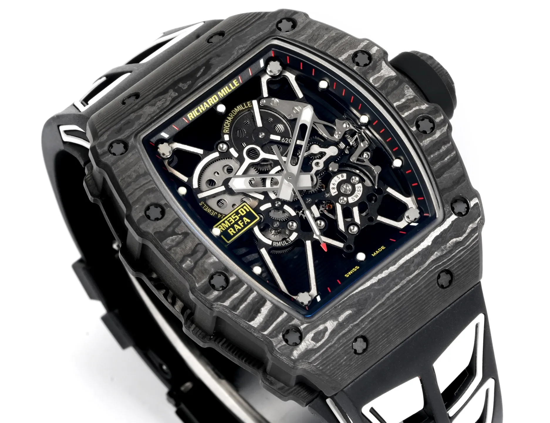 RICHARD MILLE RM035 RM35-01 Black Carbon NEW Factory Best Edition Skeleton Dial on Black/White Rubber Strap Clone RMUL3 23 969fe2dac15ce78 AMO Watch