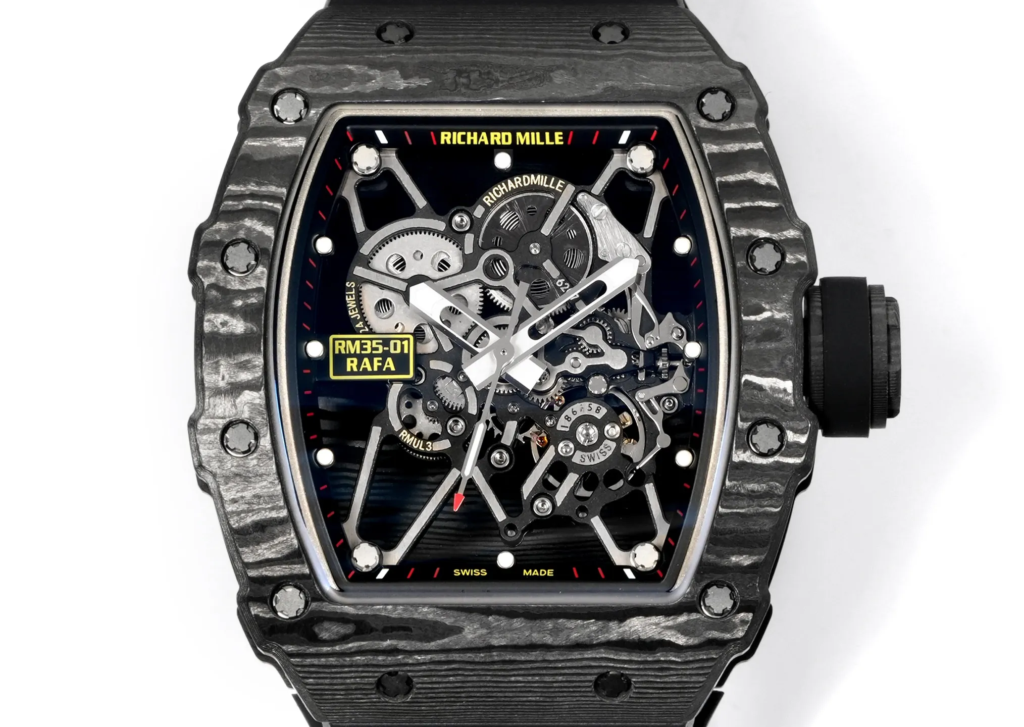 RICHARD MILLE RM035 RM35-01 Black Carbon NEW Factory Best Edition Skeleton Dial on Black/White Rubber Strap Clone RMUL3 20 a6c212d0430b7c0 AMO Watch