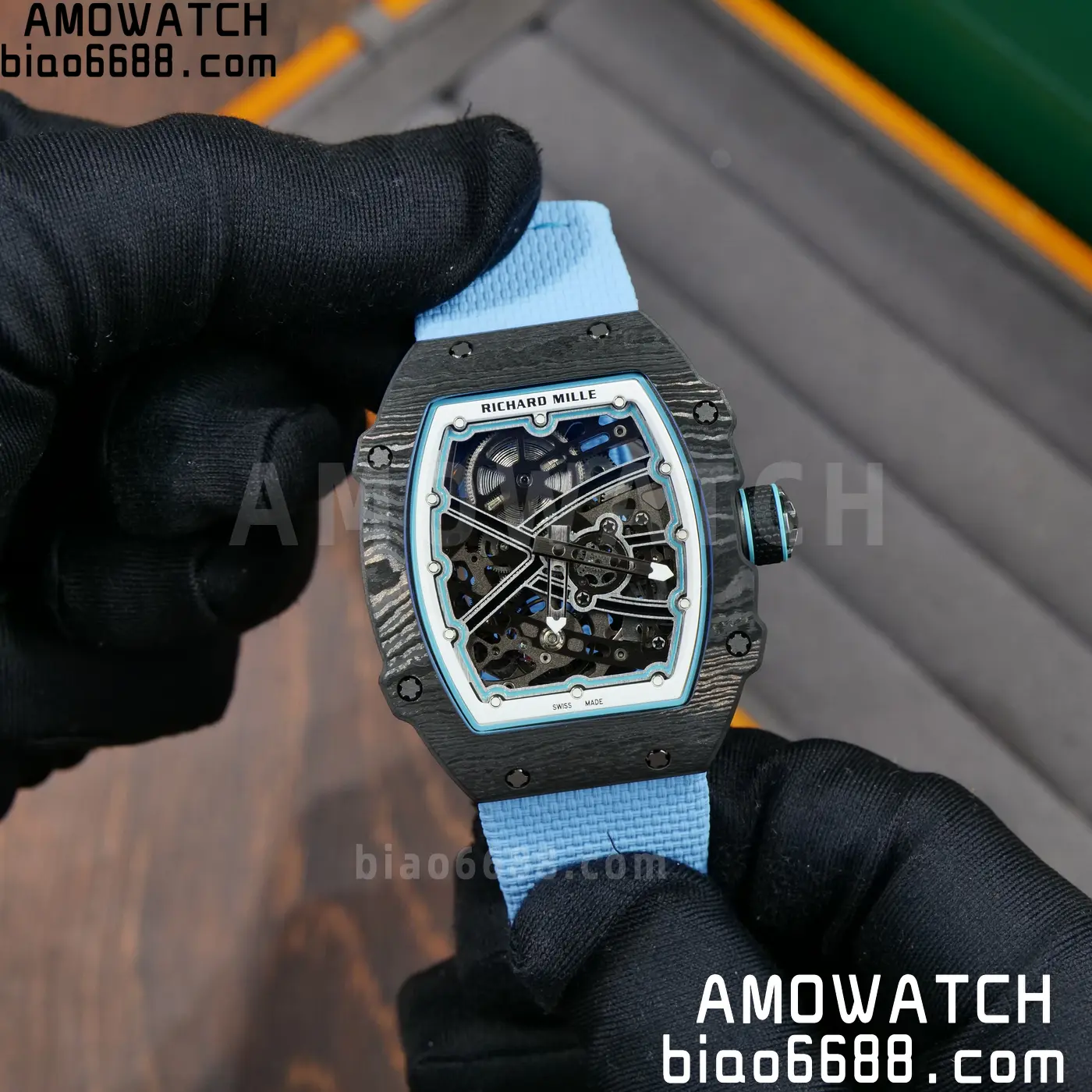 RICHARD MILLE RM67-02 Black NTPT UMI Best Edition Baby Blue Skeleton Dial on Black Nylon strap CRMA7 Clone V9 77 a87db90f48f1748 阿默表行AmoWatch
