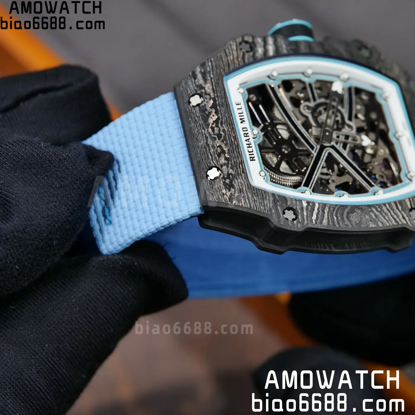 RICHARD MILLE RM67-02 Black NTPT UMI Best Edition Baby Blue Skeleton Dial on Black Nylon strap CRMA7 Clone V9 83 a9b52e16450a4de 阿默表行AmoWatch