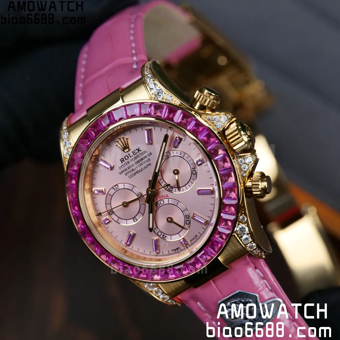 Rolex Daytona 126538TRO Gold Factory Best Edition Pink Dial on Pink Leather Strap 4130 V3 99 ab0f59a38cf0302 阿默表行AmoWatch