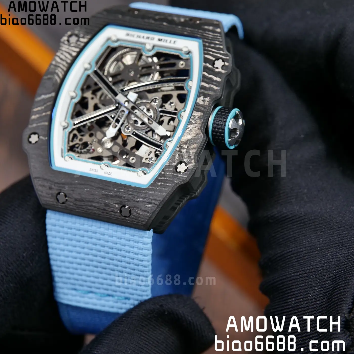 RICHARD MILLE RM67-02 Black NTPT UMI Best Edition Baby Blue Skeleton Dial on Black Nylon strap CRMA7 Clone V9 85 ad4bfff44d74a34 阿默表行AmoWatch