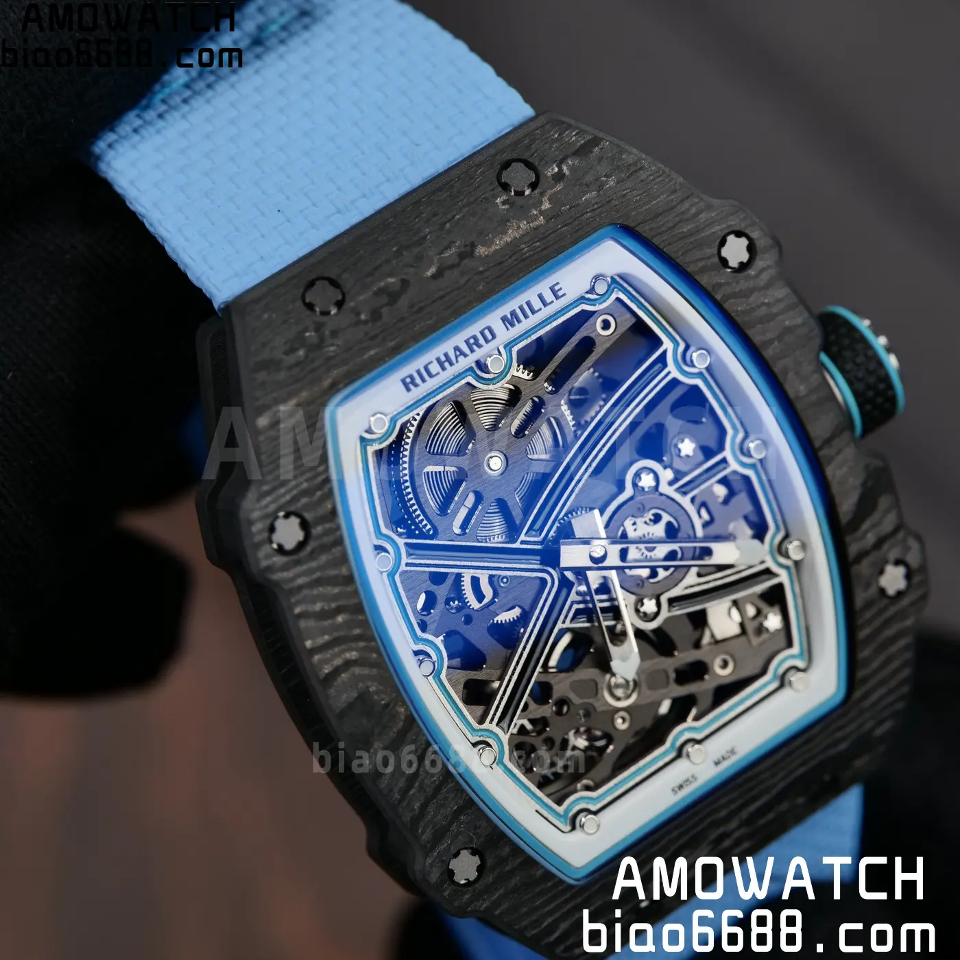 RICHARD MILLE RM67-02 Black NTPT UMI Best Edition Baby Blue Skeleton Dial on Black Nylon strap CRMA7 Clone V9 94 ad9e86032a3c647 阿默表行AmoWatch