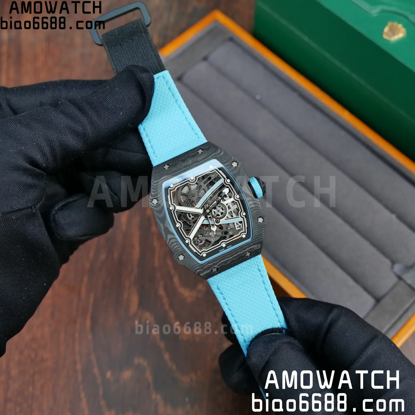 RICHARD MILLE RM67-02 Black NTPT AVF Best Edition Baby Blue Skeleton Dial on Black Nylon strap CRMA7 Clone 62 b14cdf2696bfdc6 AMO Watch