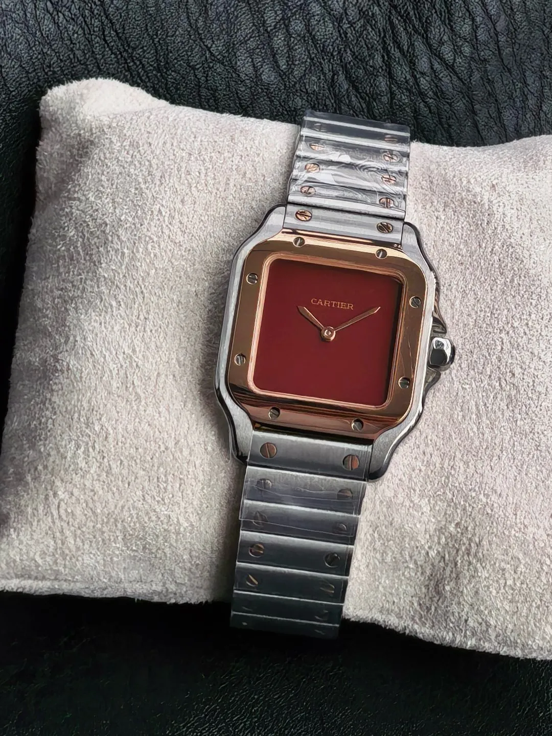 Cartier Santos 27mm SS/RG 8848F 1:1 Best Edition Red Dial on SS/RG Bracelet Quartz 20 b3c52ed1fedf02f 阿默表行AmoWatch