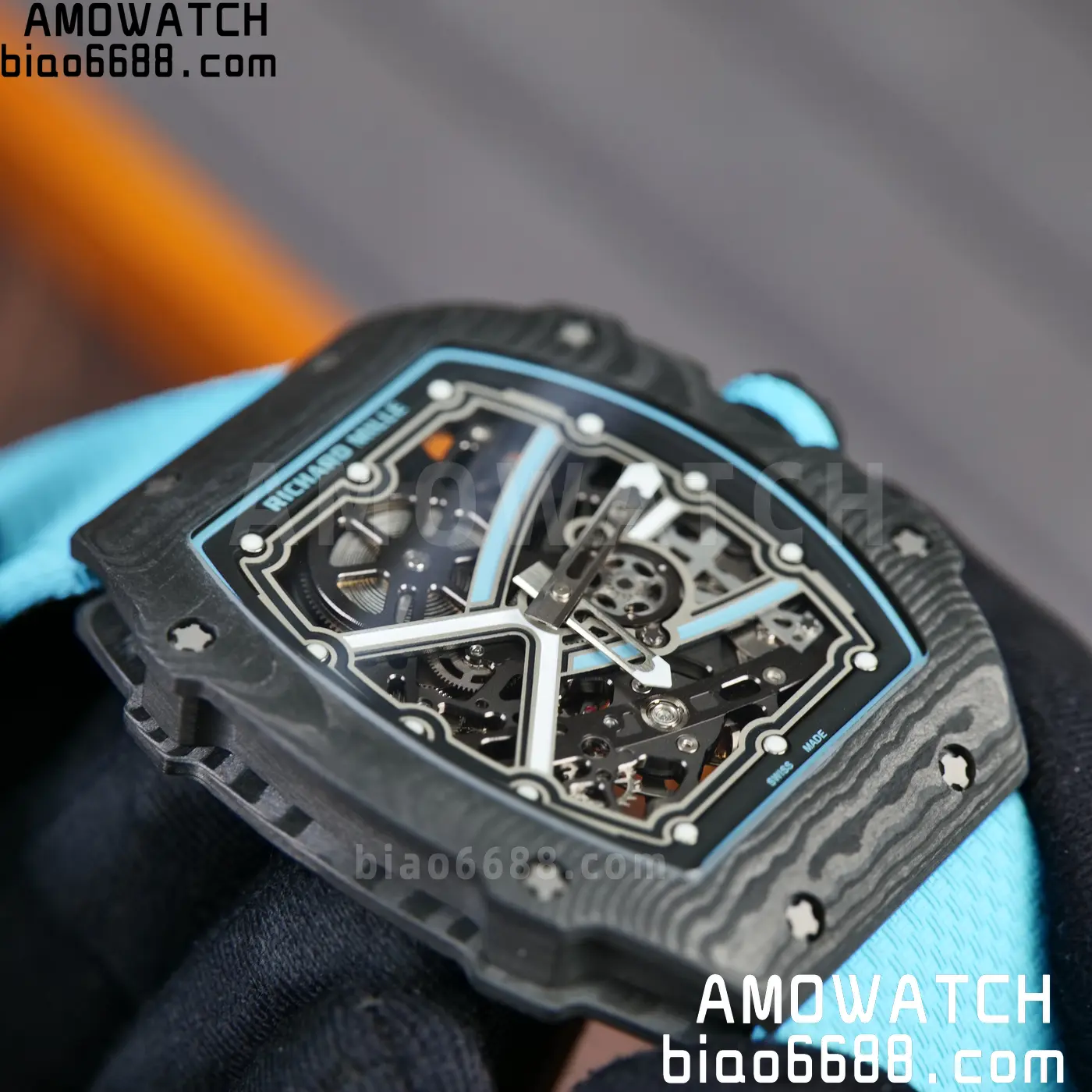 RICHARD MILLE RM67-02 Black NTPT AVF Best Edition Baby Blue Skeleton Dial on Black Nylon strap CRMA7 Clone 77 b8fcf680ce77462 AMO Watch