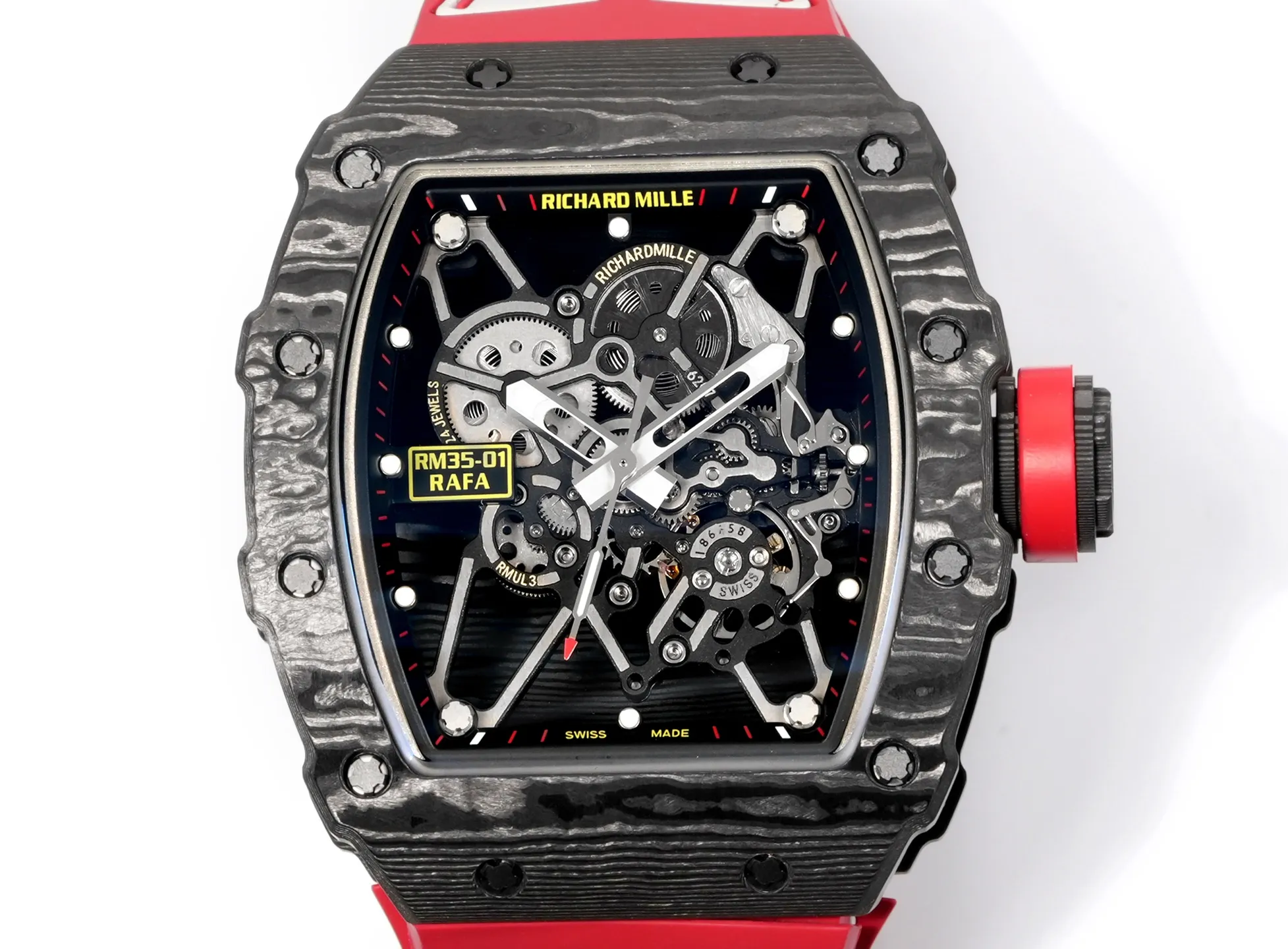 RICHARD MILLE RM035 RM35-01 Black Carbon NEW Factory Best Edition Skeleton Dial on Red Rubber Strap Clone RMUL3 20 ca0521e73b178ec AMO Watch