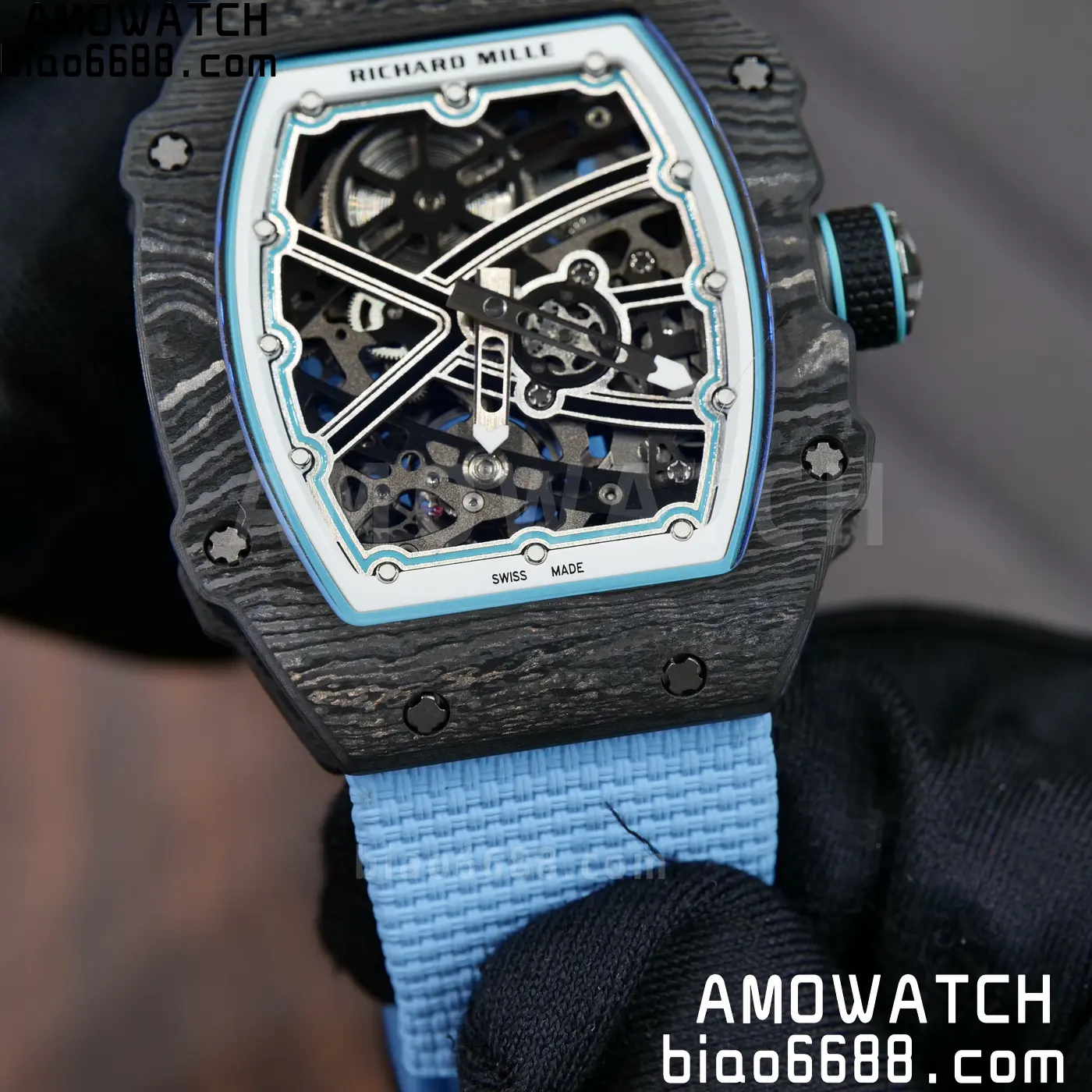 RICHARD MILLE RM67-02 Black NTPT UMI Best Edition Baby Blue Skeleton Dial on Black Nylon strap CRMA7 Clone V9 93 dac031efdf6bda1 阿默表行AmoWatch