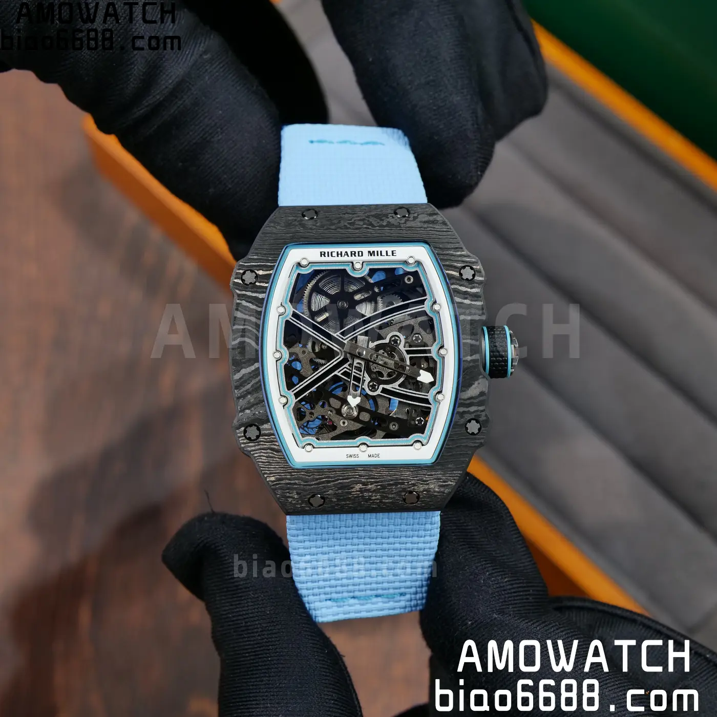 RICHARD MILLE RM67-02 Black NTPT UMI Best Edition Baby Blue Skeleton Dial on Black Nylon strap CRMA7 Clone V9 79 e66c3a629f46acf 阿默表行AmoWatch
