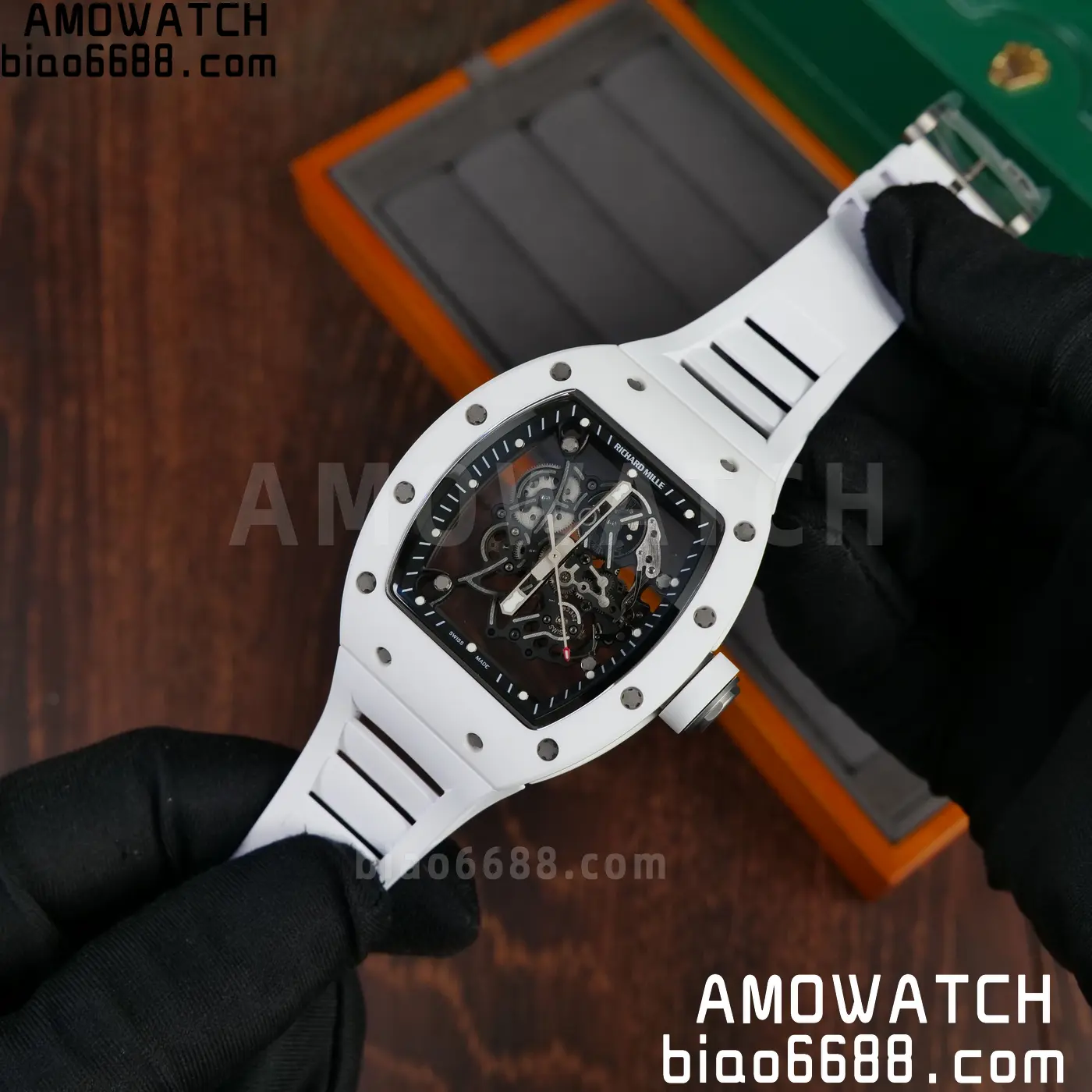 RICHARD MILLE RM055 A9F 1:1 Best Edition White Bezel on White Rubber Strap RMUL2 Free Sprung 100 e6c9ee31eb8bde1 AMO Watch