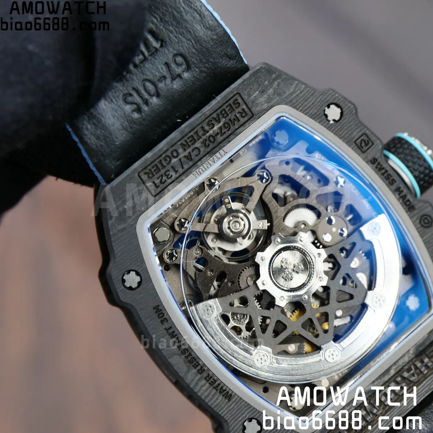RICHARD MILLE RM67-02 Black NTPT UMI Best Edition Baby Blue Skeleton Dial on Black Nylon strap CRMA7 Clone V9 103 e843fb3353f9047 阿默表行AmoWatch
