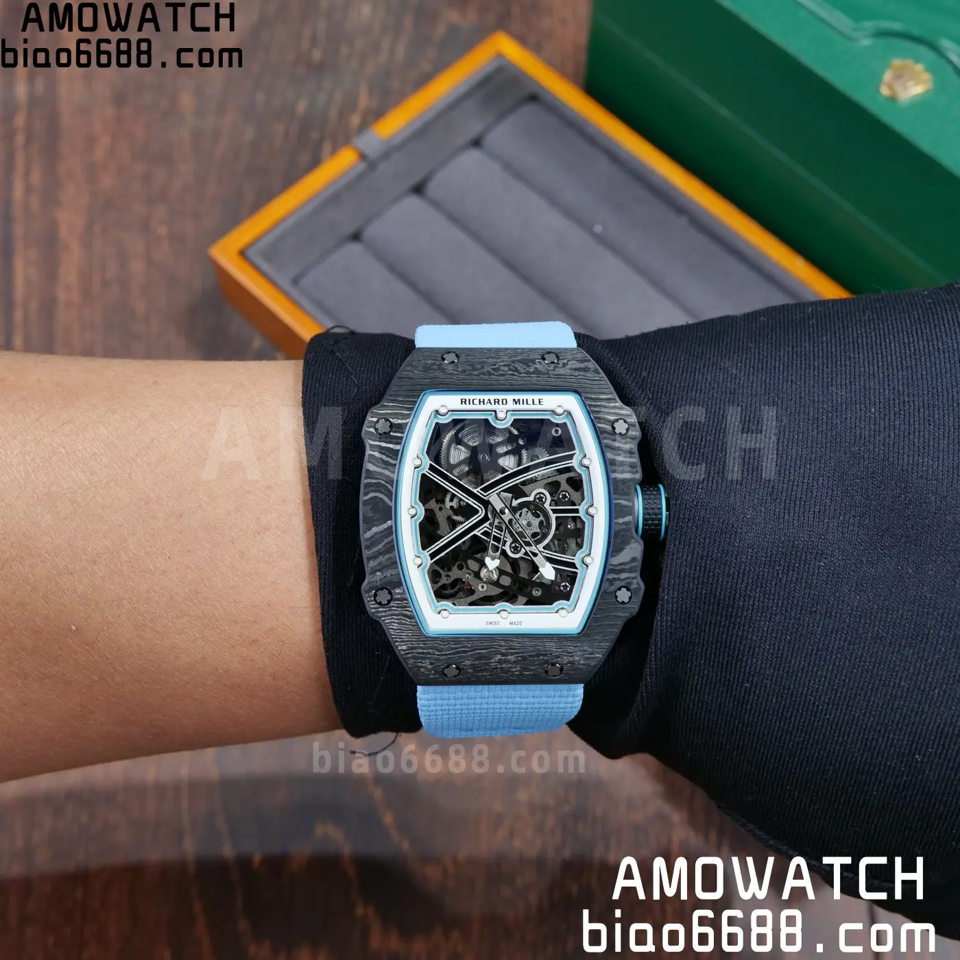 RICHARD MILLE RM67-02 Black NTPT UMI Best Edition Baby Blue Skeleton Dial on Black Nylon strap CRMA7 Clone V9 110 eab3780a9ad3662 阿默表行AmoWatch