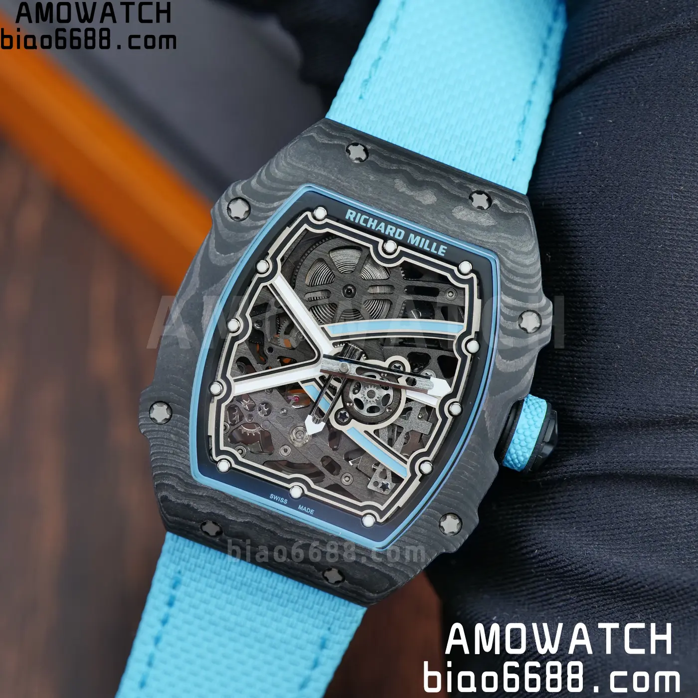 RICHARD MILLE RM67-02 Black NTPT AVF Best Edition Baby Blue Skeleton Dial on Black Nylon strap CRMA7 Clone 81 ed998a88d515ec7 AMO Watch