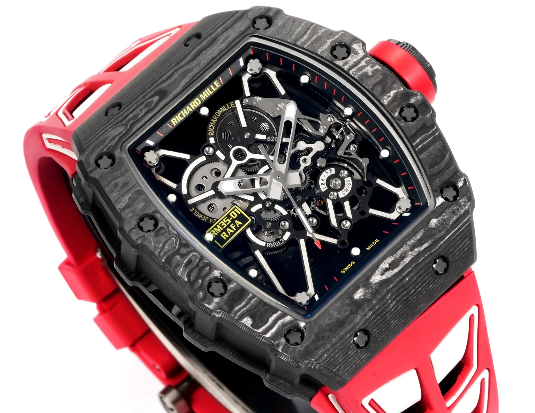 RICHARD MILLE RM035 RM35-01 Black Carbon NEW Factory Best Edition Skeleton Dial on Red Rubber Strap Clone RMUL3 23 edde44752eaf64d AMO Watch