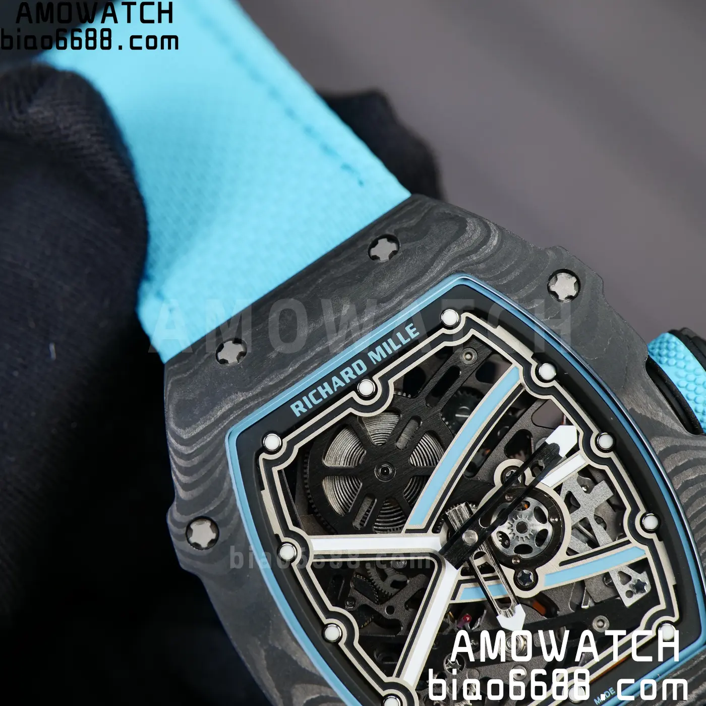 RICHARD MILLE RM67-02 Black NTPT AVF Best Edition Baby Blue Skeleton Dial on Black Nylon strap CRMA7 Clone 76 ef78c0bf5a7f246 AMO Watch