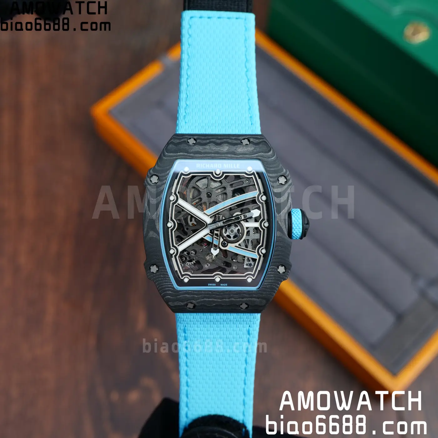 RICHARD MILLE RM67-02 Black NTPT AVF Best Edition Baby Blue Skeleton Dial on Black Nylon strap CRMA7 Clone 67 f0a7128aee88248 AMO Watch