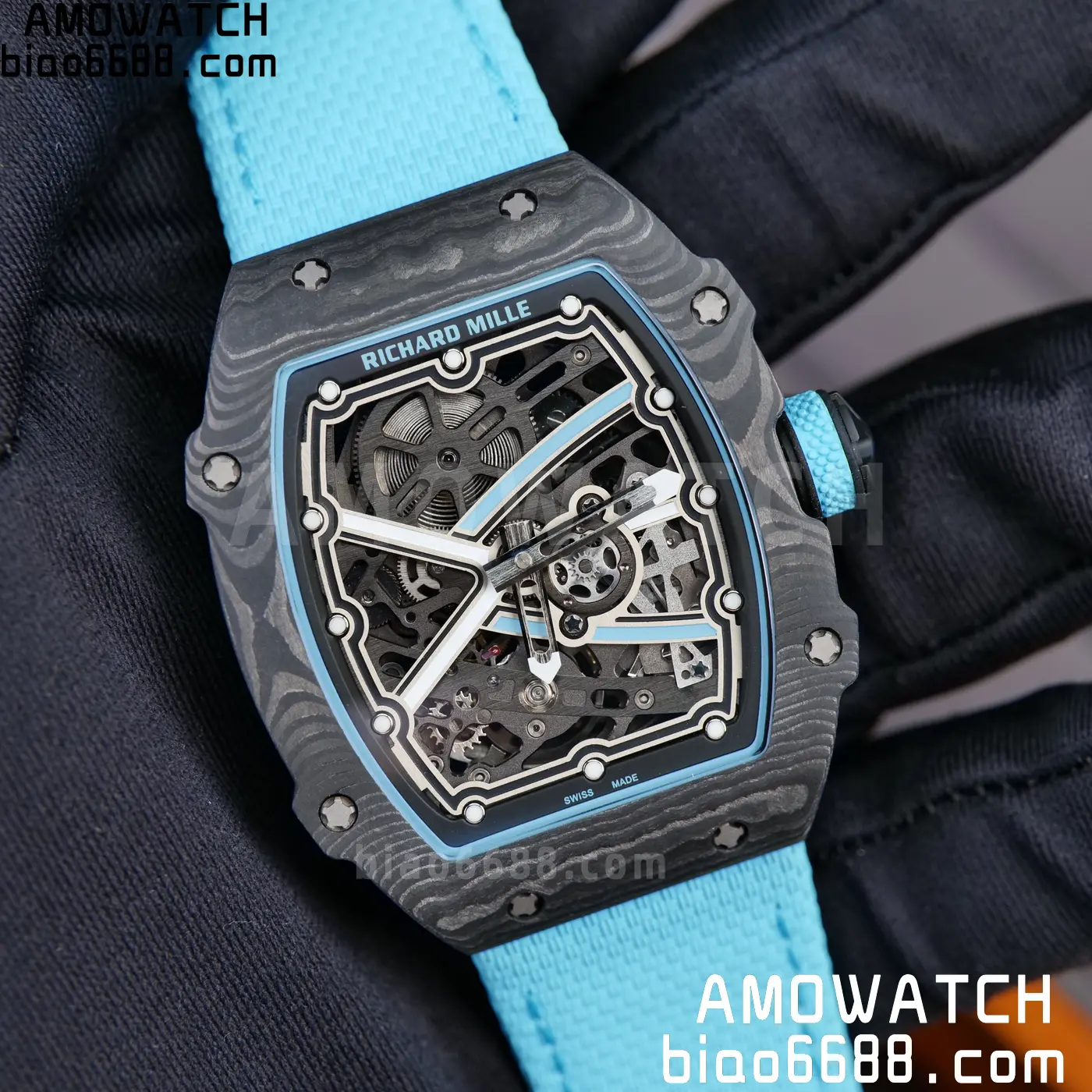 RICHARD MILLE RM67-02 Black NTPT AVF Best Edition Baby Blue Skeleton Dial on Black Nylon strap CRMA7 Clone 80 f1ce2775ff1d947 AMO Watch