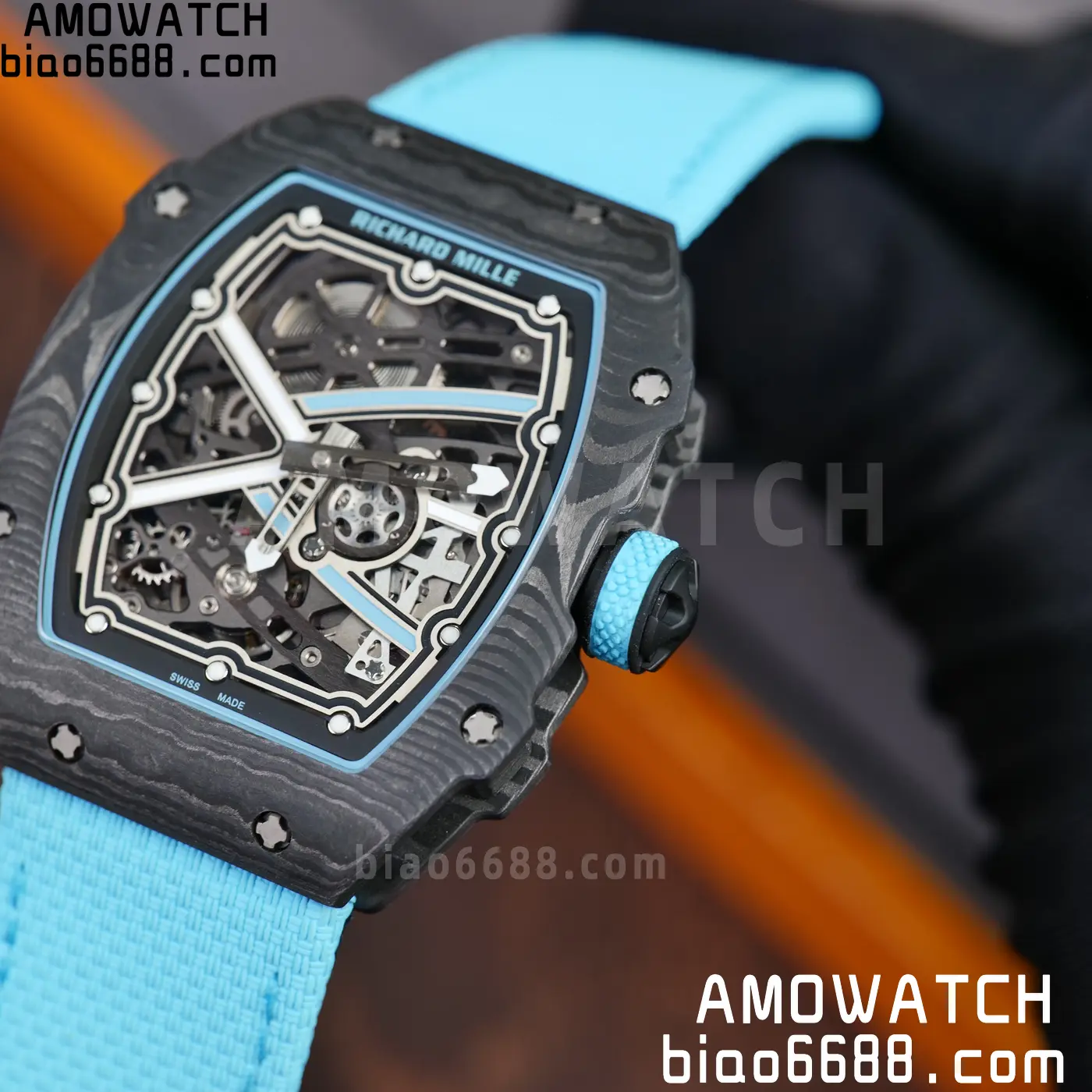 RICHARD MILLE RM67-02 Black NTPT AVF Best Edition Baby Blue Skeleton Dial on Black Nylon strap CRMA7 Clone 72 f7520fb20140bce AMO Watch