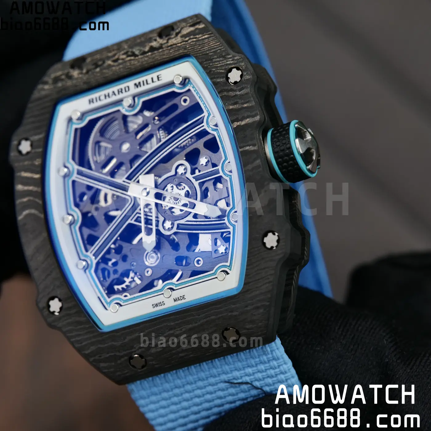 RICHARD MILLE RM67-02 Black NTPT UMI Best Edition Baby Blue Skeleton Dial on Black Nylon strap CRMA7 Clone V9 95 f929a9888907745 阿默表行AmoWatch