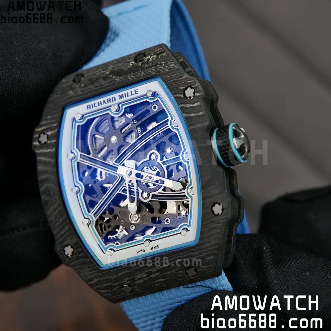 RICHARD MILLE RM67-02 Black NTPT UMI Best Edition Baby Blue Skeleton Dial on Black Nylon strap CRMA7 Clone V9 91 f9c2d736719f0c5 阿默表行AmoWatch