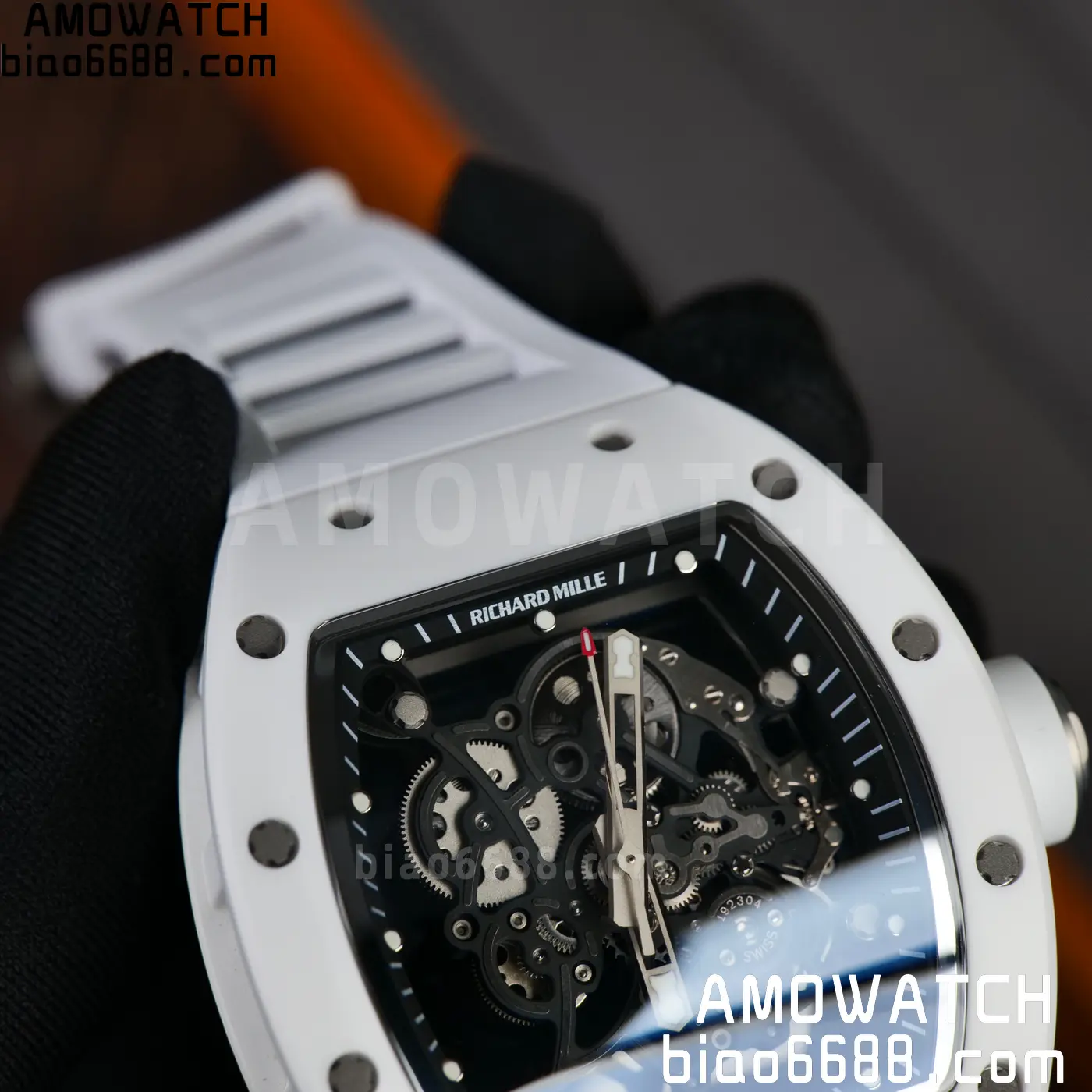 RICHARD MILLE RM055 A9F 1:1 Best Edition White Bezel on White Rubber Strap RMUL2 Free Sprung 118 fdb949ed8542964 AMO Watch