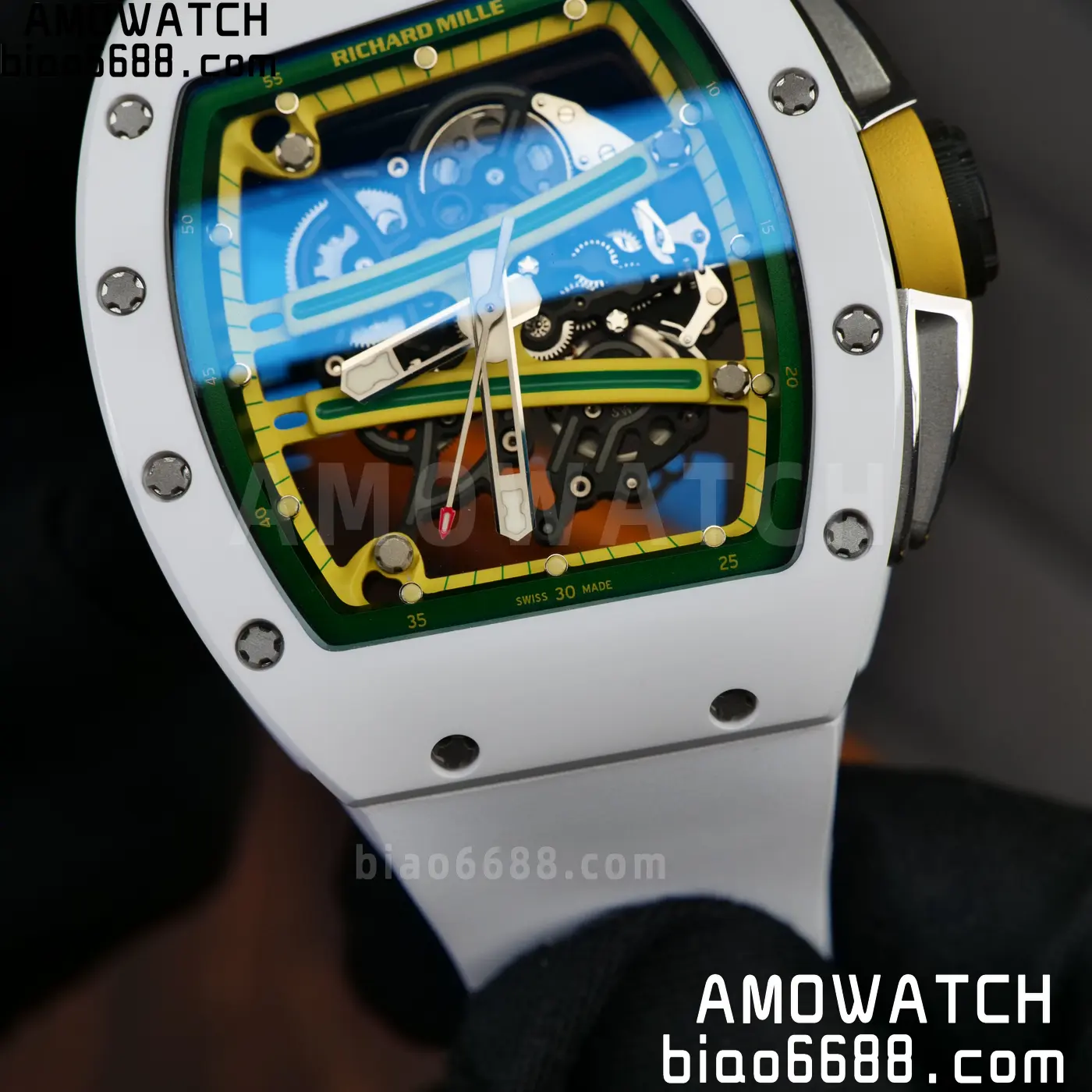 RICHARD MILLE RM61-01 RM6101 A9F 1:1 Best Edition White Bezel on White Rubber Strap RMUL3 Free Sprung 102 075f2f88db79a82 AMO Watch