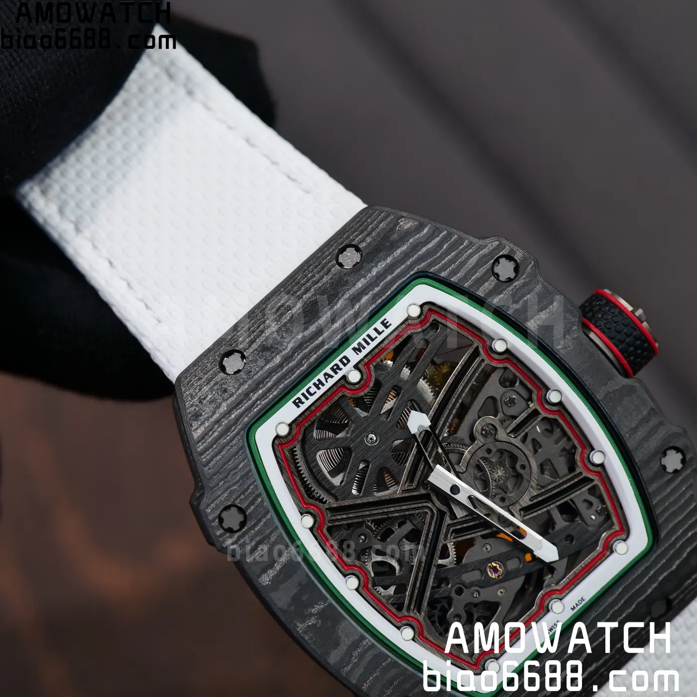 RICHARD MILLE 1:1 RM67-02 Black NTPT RICH Factory 1:1 Italy Green/Red/White Skeleton Dial White Nylon Strap CRMA7 Super Clone 99 08f09b9b08b0463 AMO Watch