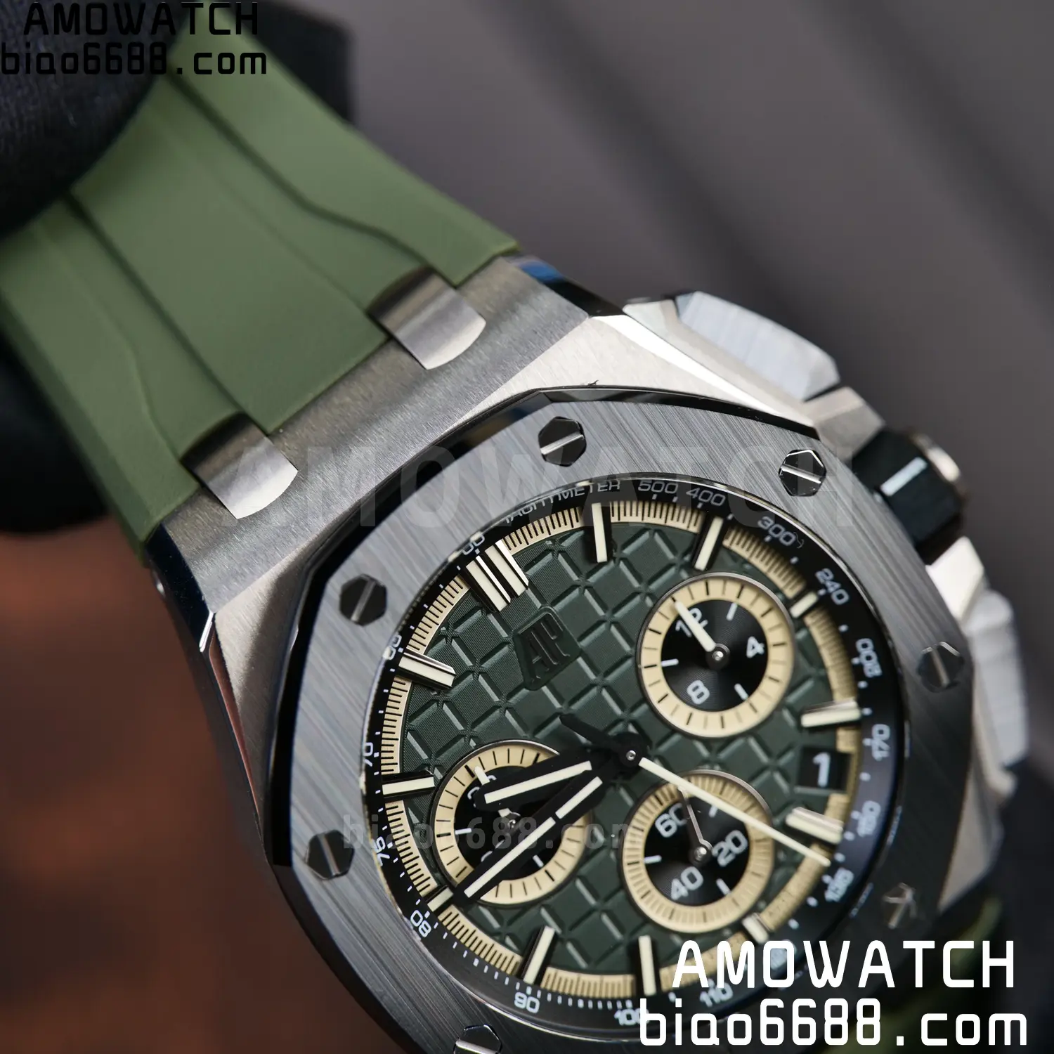 AP Royal Oak Offshore 26420 Titanium DDF 1:1 Best Edition Green/Black Dial on Green Rubber Strap DD4401 Super Clone 89 09484c28adf7460 AMO Watch