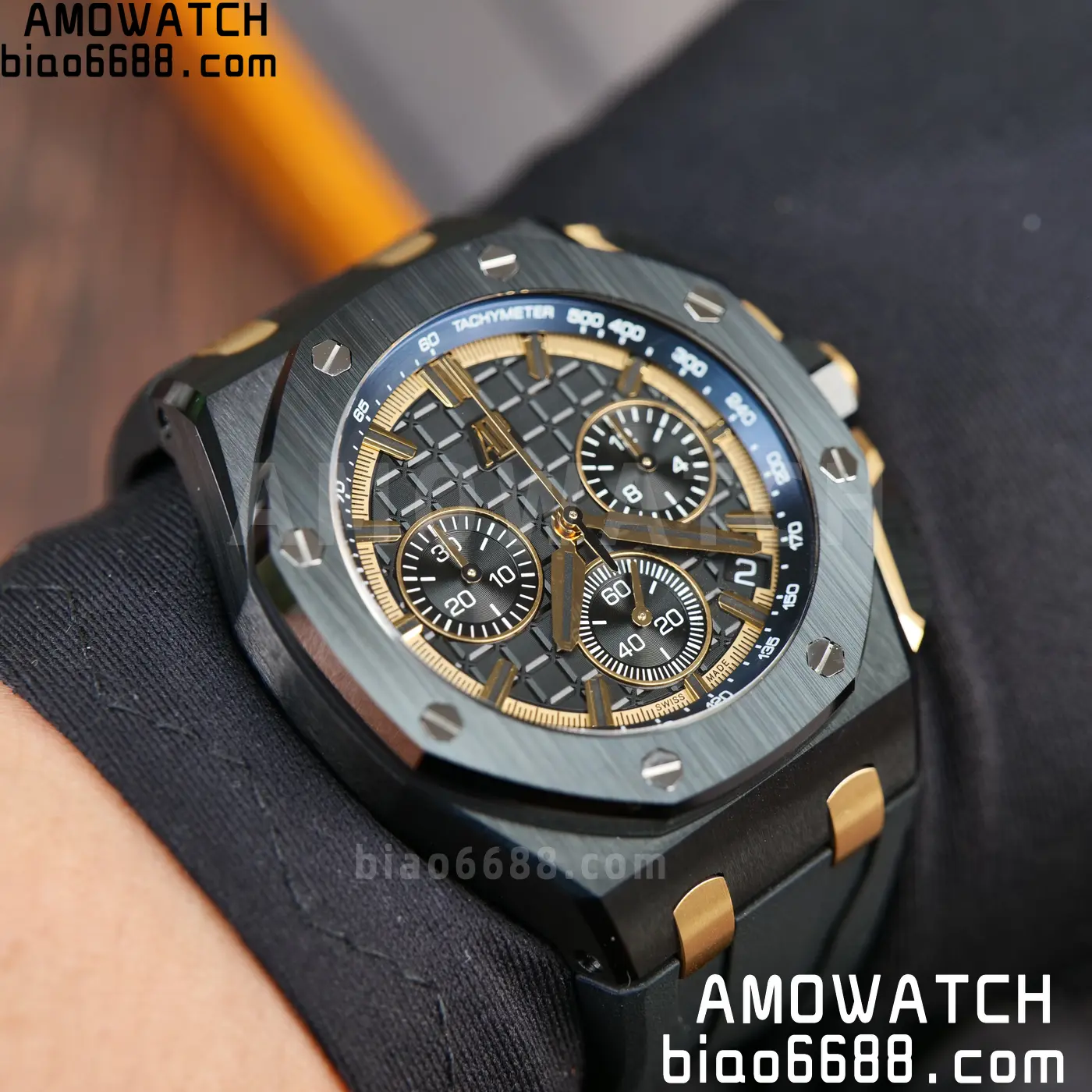 AP Royal Oak Offshore 26420 Black Ceramic DDF 1:1 Best Edition Black/YG Dial on Black Rubber Strap DD4401 Super Clone 96 0f9b46b201db6c4 AMO Watch