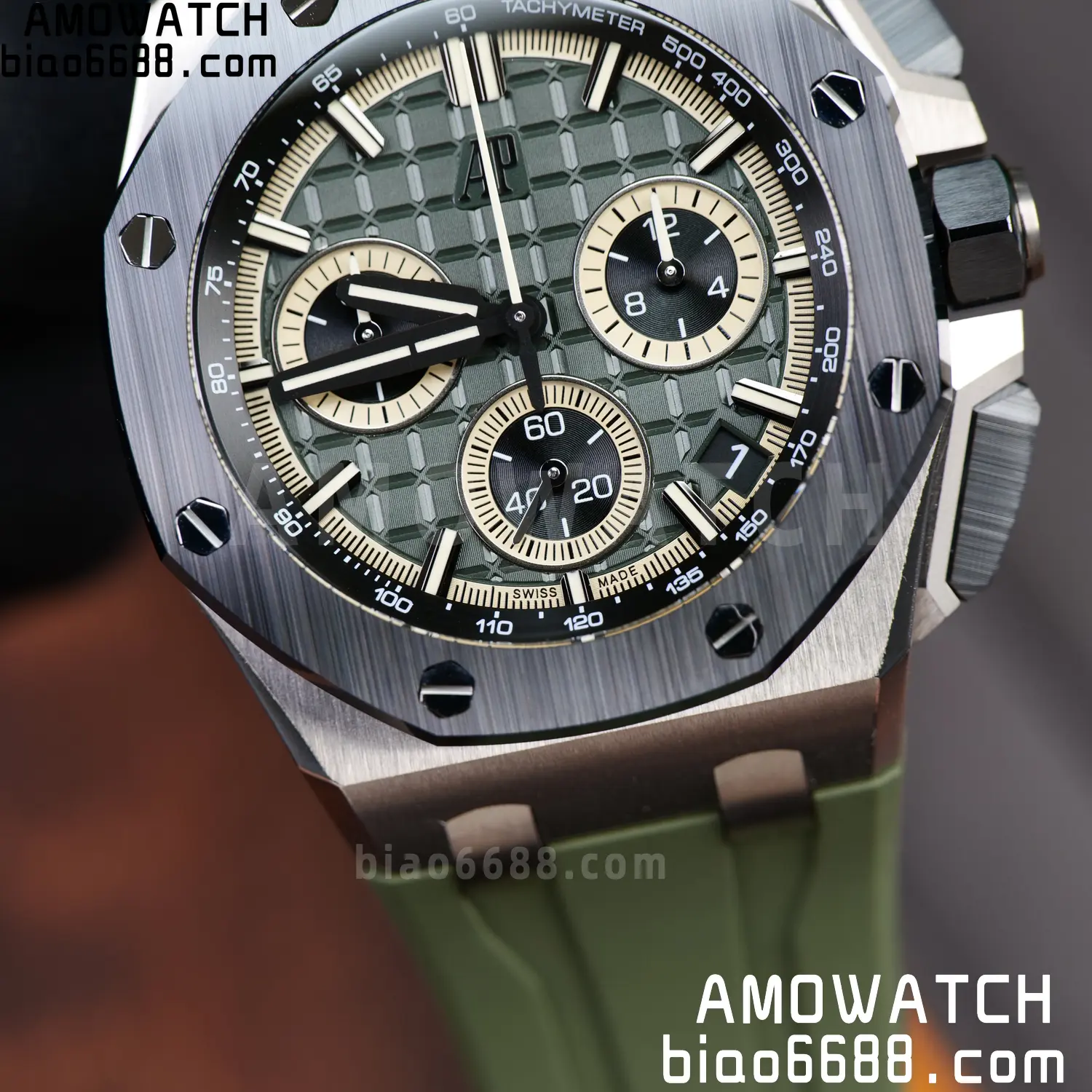 AP Royal Oak Offshore 26420 Titanium DDF 1:1 Best Edition Green/Black Dial on Green Rubber Strap DD4401 Super Clone 88 121ef3ef546f4b7 AMO Watch