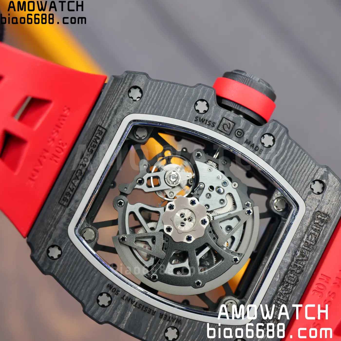 RICHARD MILLE RM035-02 NTPT UMI 1:1 Best Edition Skeleton Dial on Red Rubber Strap RMAL1 Super Clone Free Sprung 107 1371b528c218a97 AMO Watch