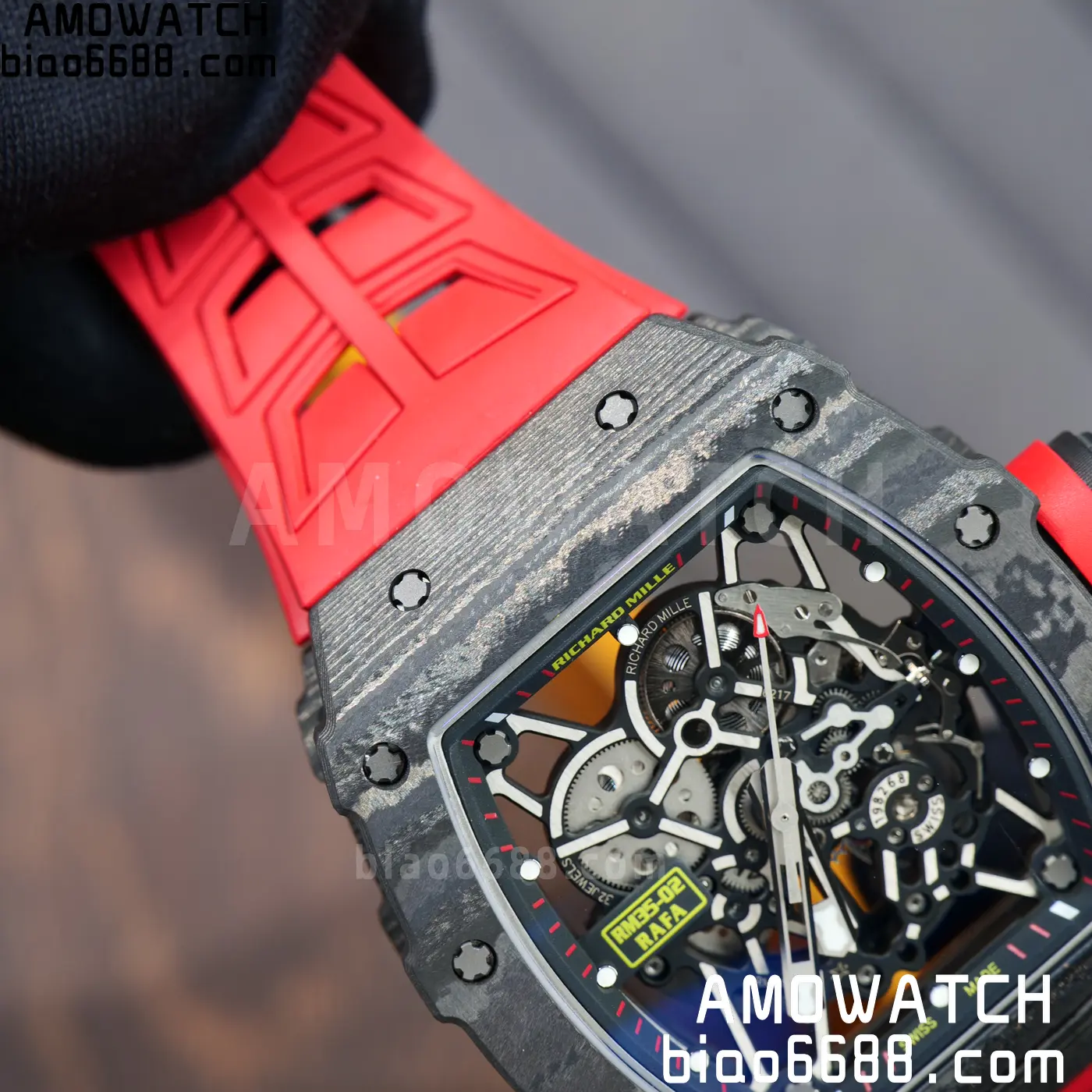 RICHARD MILLE RM035-02 NTPT UMI 1:1 Best Edition Skeleton Dial on Red Rubber Strap RMAL1 Super Clone Free Sprung 96 15982bf034b922a AMO Watch