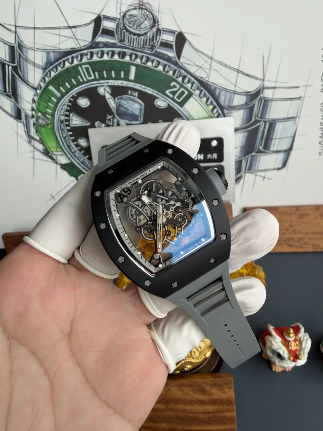 RICHARD MILLE RM055 Black Ceramic A9F 1:1 Best Edition Gray Inner Bezel on Gray Rubber Strap RMUL2 Free Sprung 24 18eef620c294cdf AMO Watch