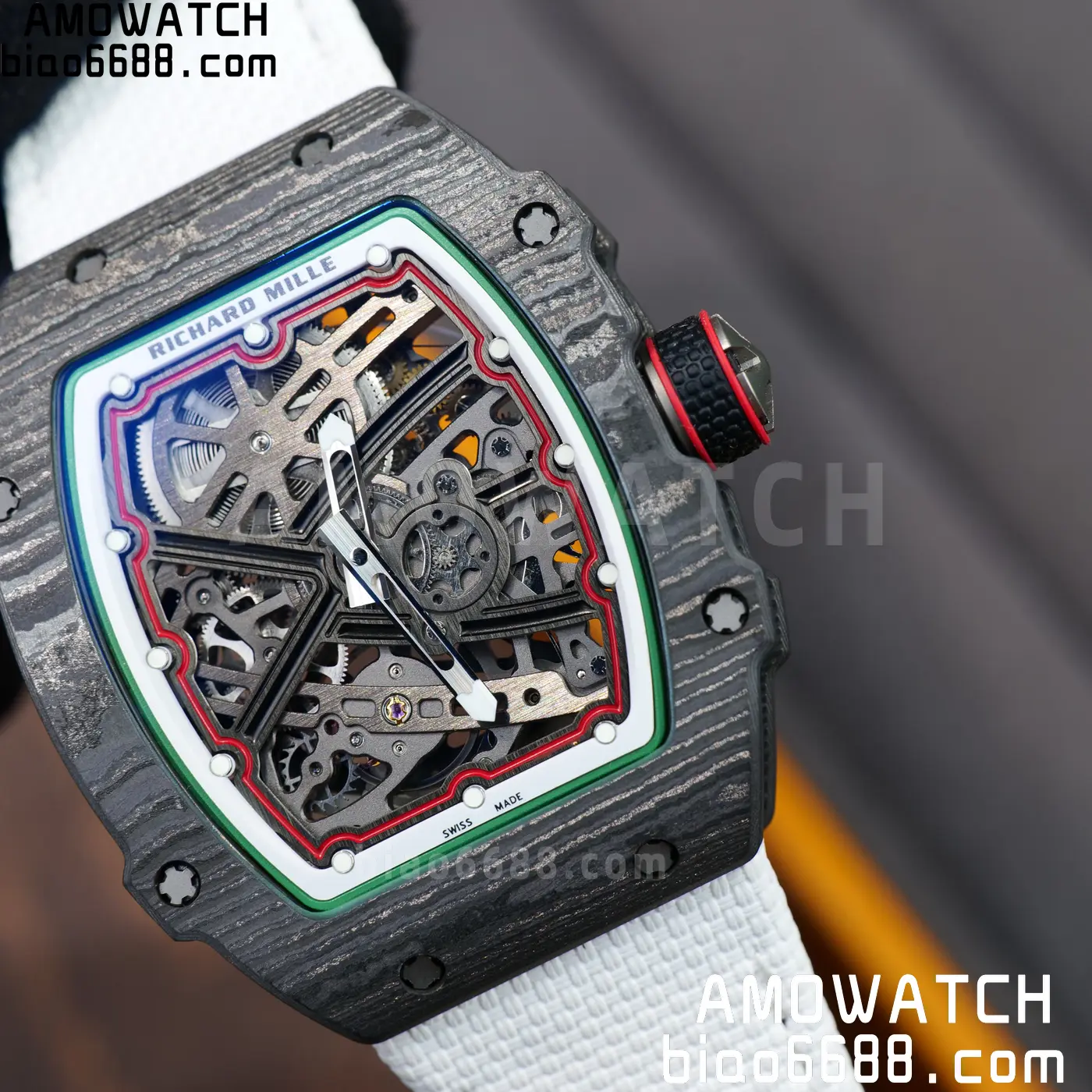 RICHARD MILLE 1:1 RM67-02 Black NTPT RICH Factory 1:1 Italy Green/Red/White Skeleton Dial White Nylon Strap CRMA7 Super Clone 100 1e9721de5e91af7 AMO Watch
