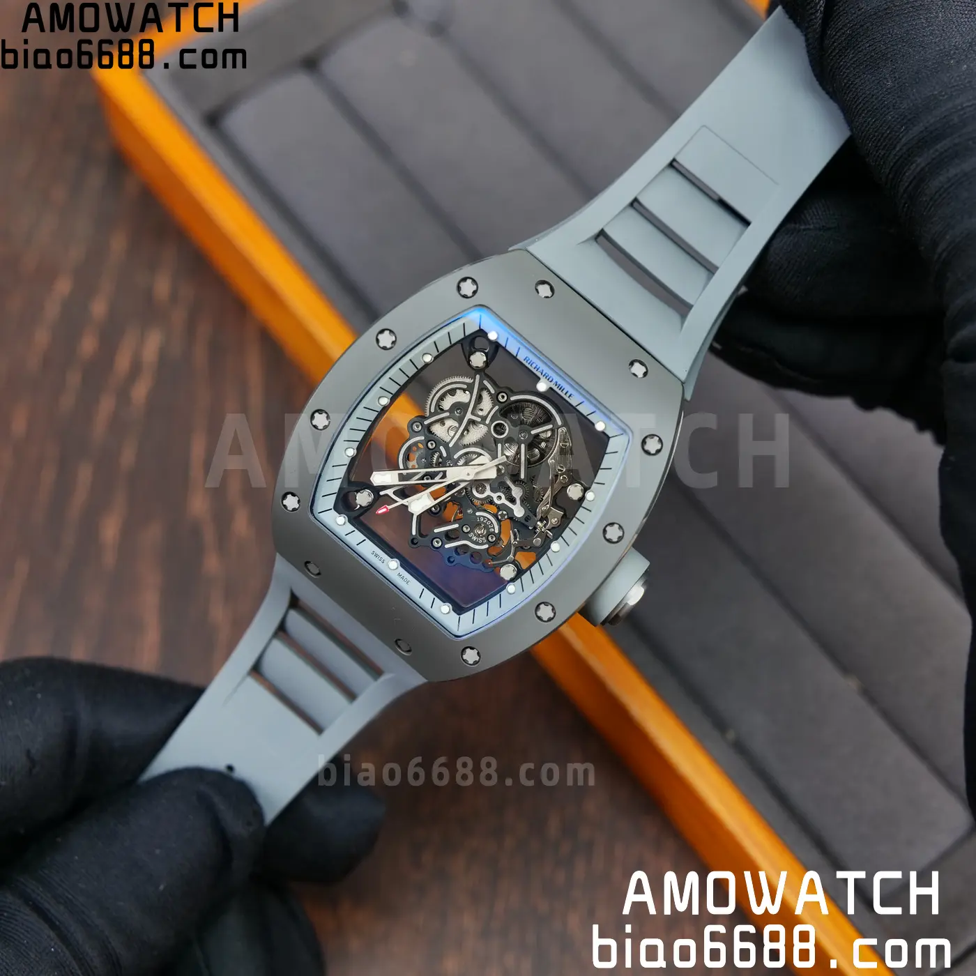RICHARD MILLE RM055 Gray Ceramic A9F 1:1 Best Edition Gray Inner Bezel on Gray Rubber Strap RMUL2 (Free Sprung) 70 21a2be97694fb4a AMO Watch