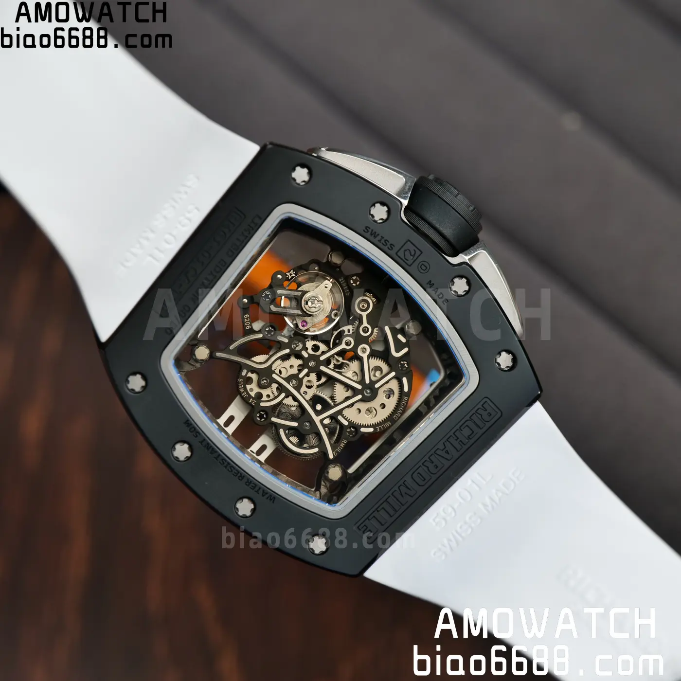 RICHARD MILLE RM61-01 RM6101 A9F 1:1 Best Edition Black Bezel on White Rubber Strap RMUL3 Free Sprung 103 2361b0504f82583 AMO Watch