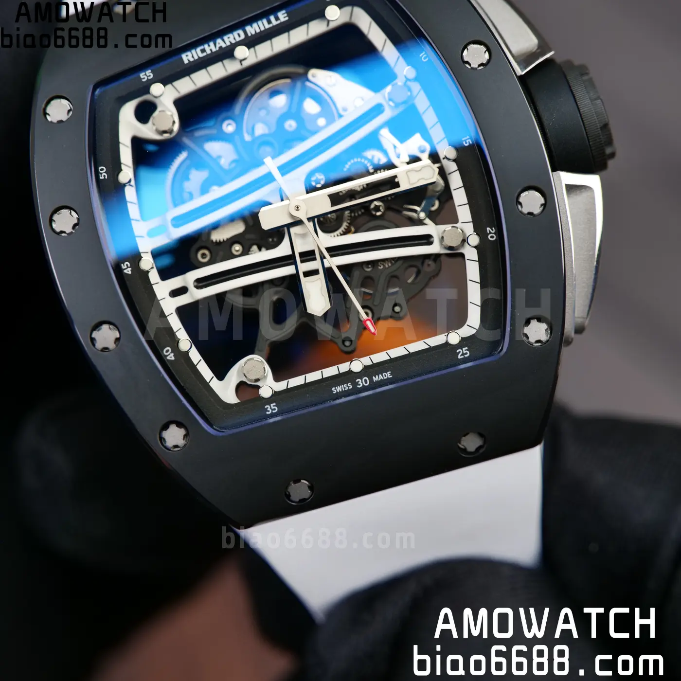RICHARD MILLE RM61-01 RM6101 A9F 1:1 Best Edition Black Bezel on White Rubber Strap RMUL3 Free Sprung 98 29a415a8af717bf AMO Watch