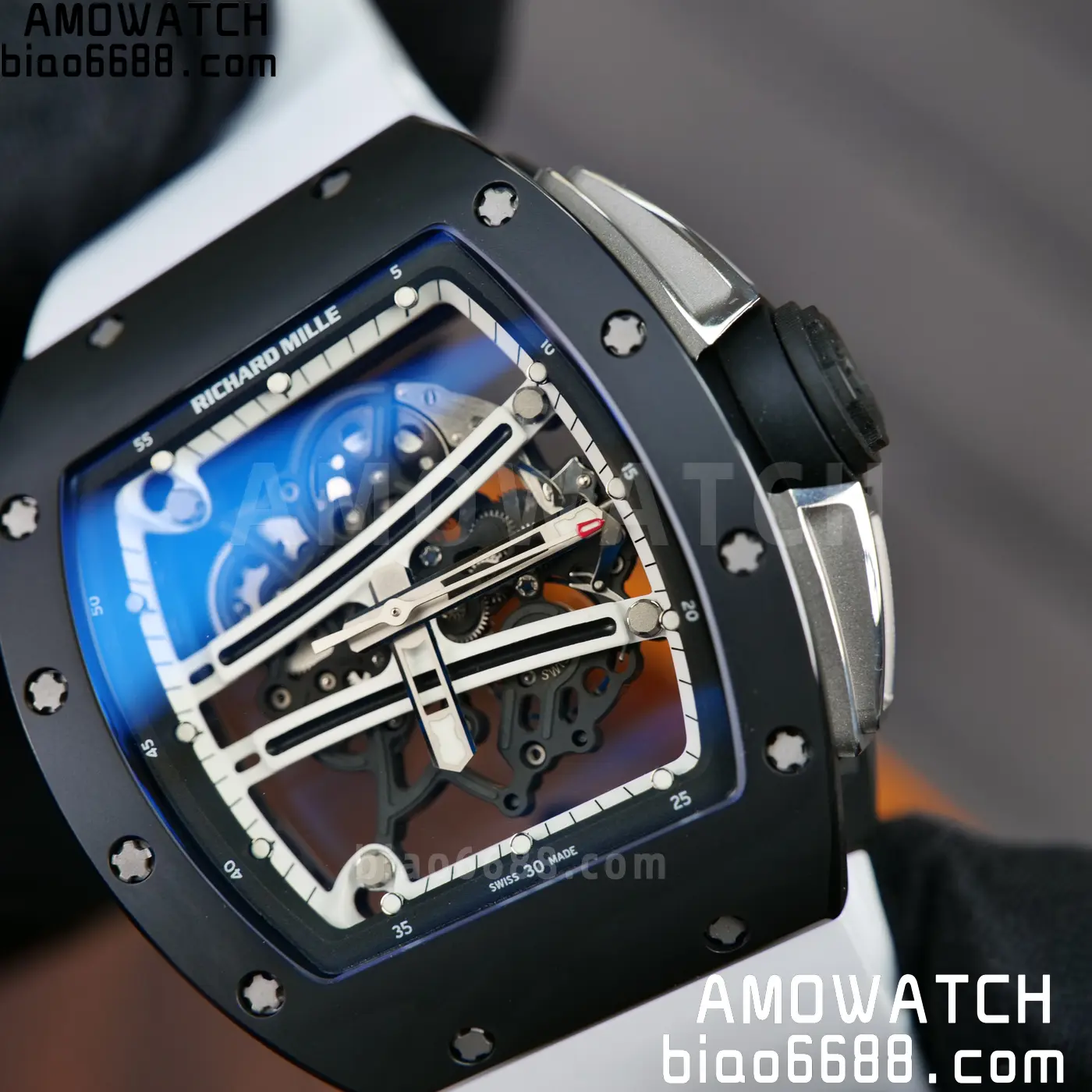 RICHARD MILLE RM61-01 RM6101 A9F 1:1 Best Edition Black Bezel on White Rubber Strap RMUL3 Free Sprung 96 2d4363eb63a4219 AMO Watch