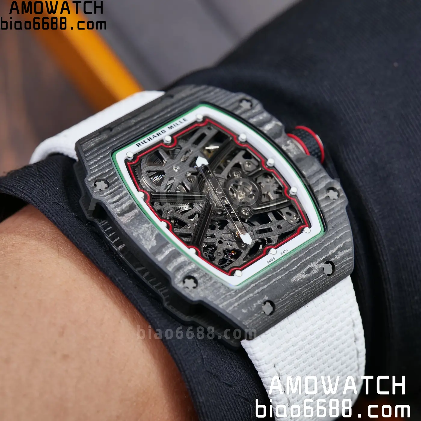 RICHARD MILLE 1:1 RM67-02 Black NTPT RICH Factory 1:1 Italy Green/Red/White Skeleton Dial White Nylon Strap CRMA7 Super Clone 121 2f40f0aa1f53afe AMO Watch