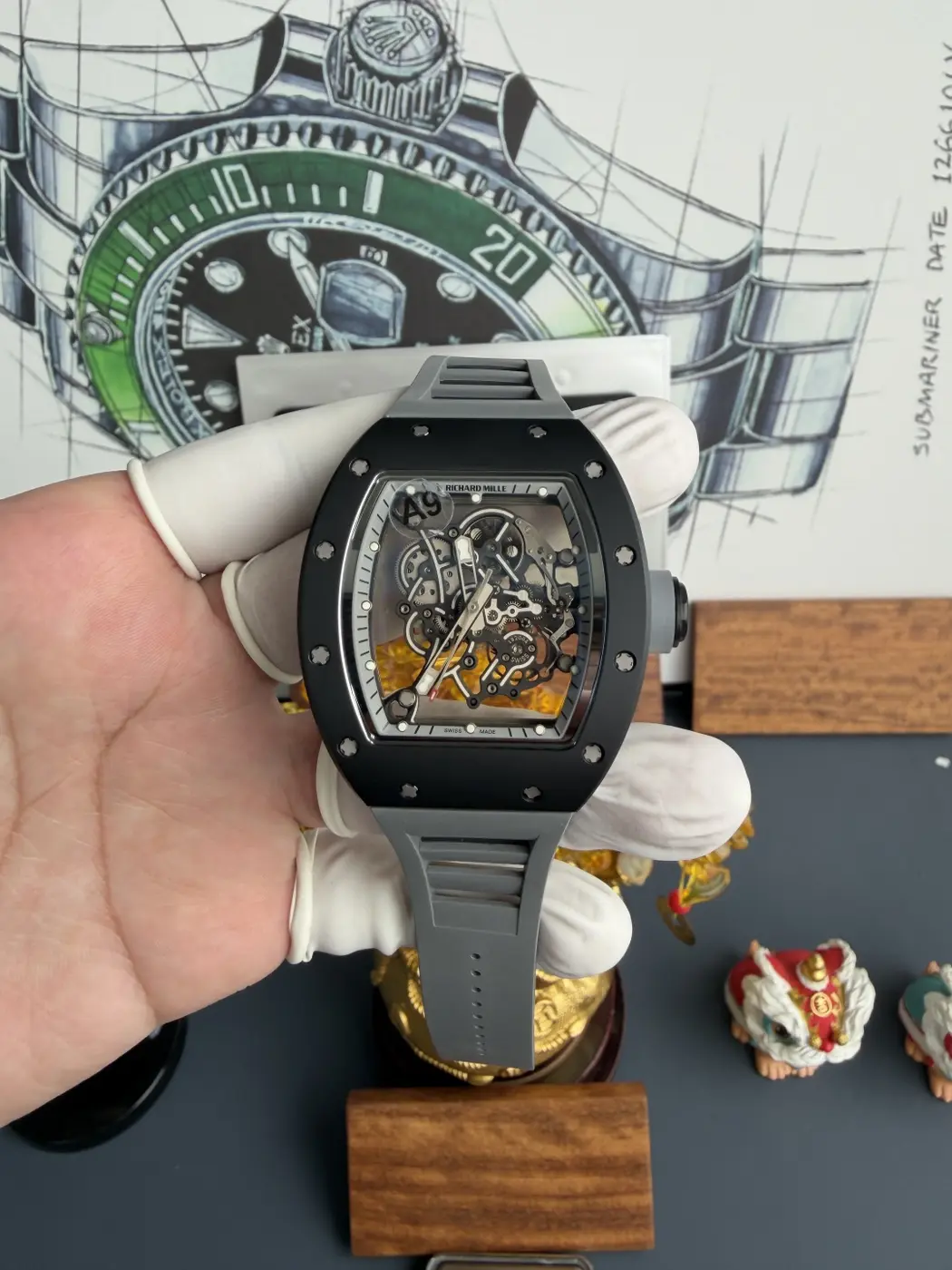 RICHARD MILLE RM055 Black Ceramic A9F 1:1 Best Edition Gray Inner Bezel on Gray Rubber Strap RMUL2 Free Sprung 25 33bcd8c0eff5b04 AMO Watch