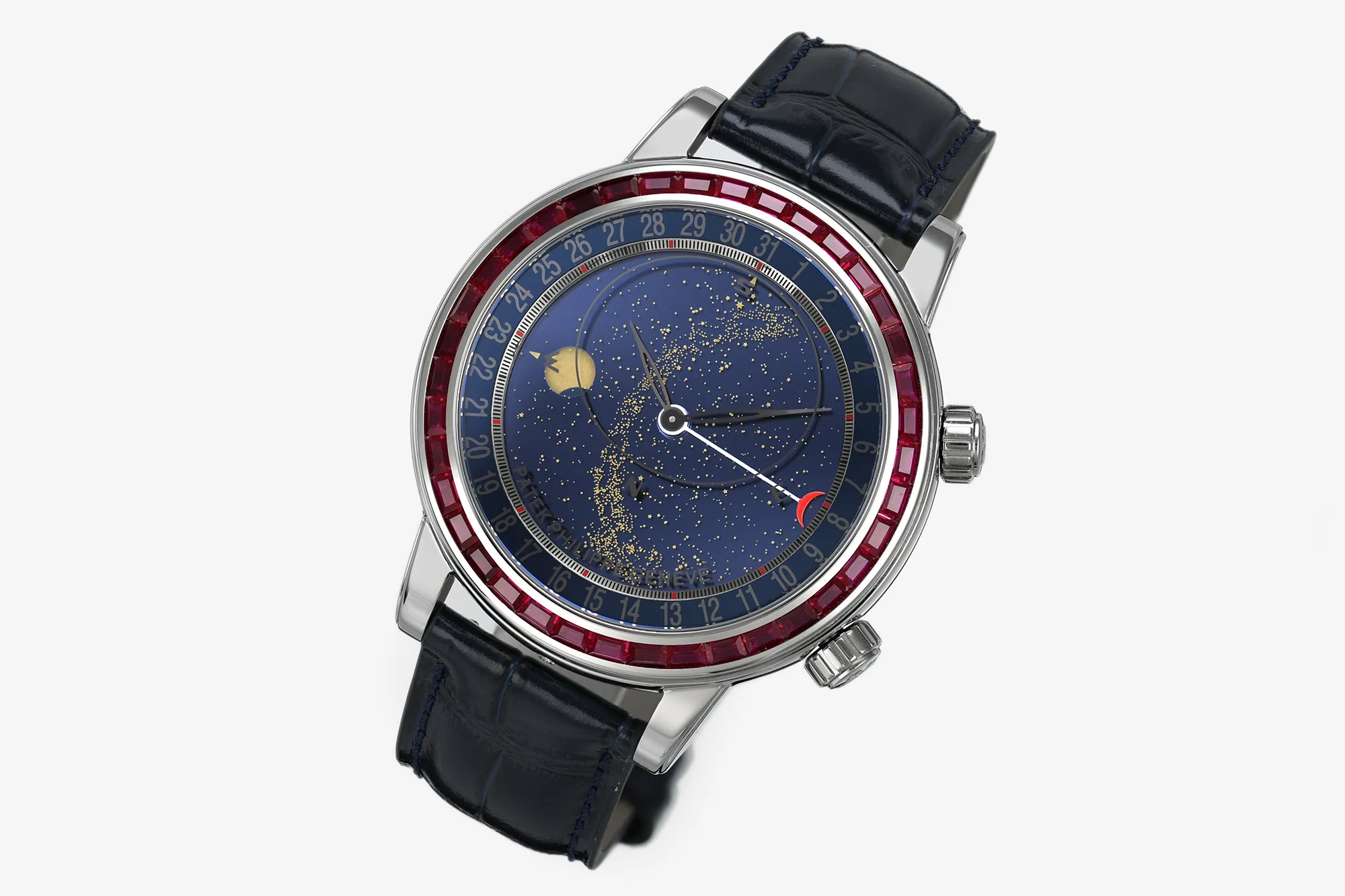 PP Grand Complications 6102 SS Purple Diamonds Bezel PPF 1:1 Best Edition Blue Dial on Blue Leather Strap SA240 Super Clone 22 3657520e8f2d3b9 AMO Watch