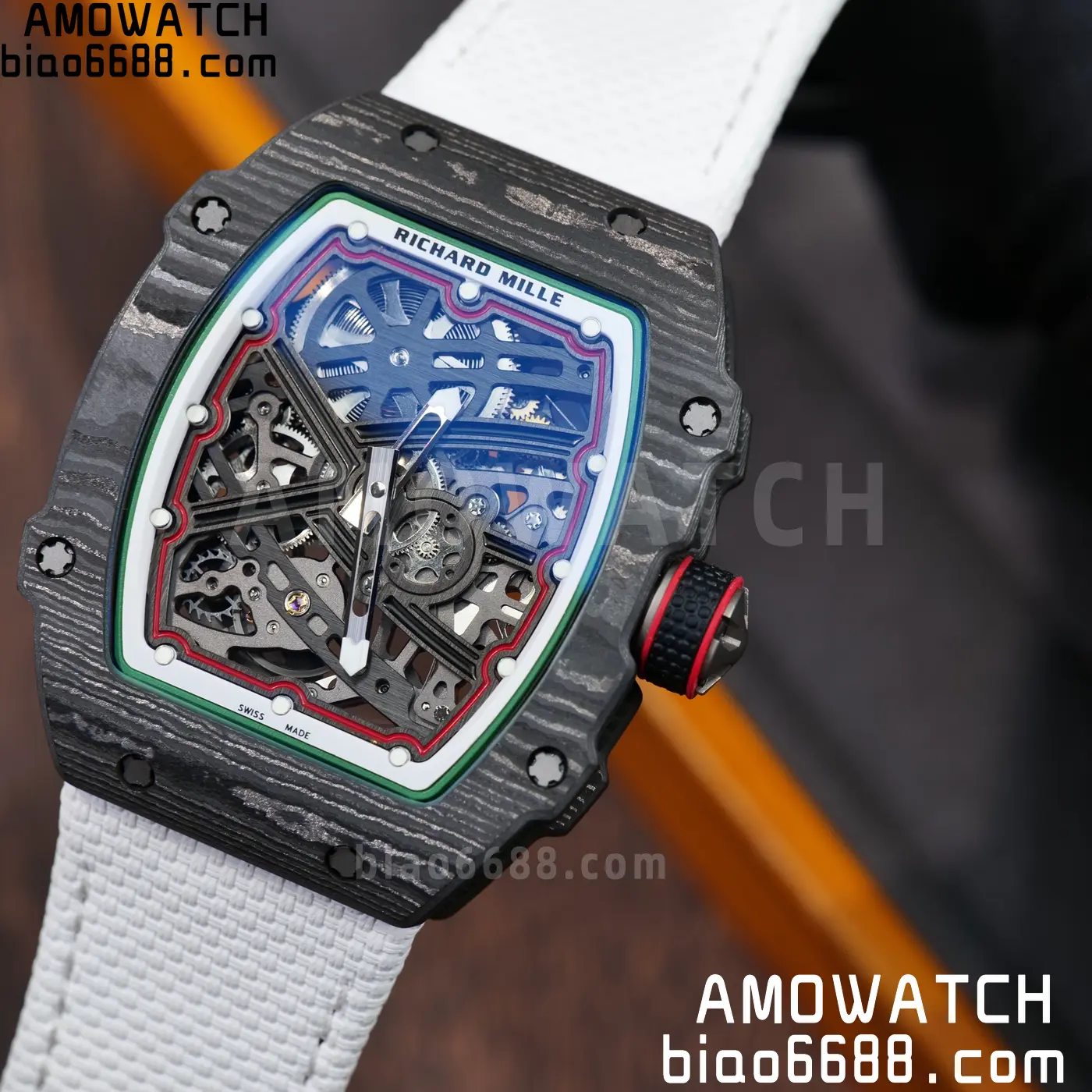 RICHARD MILLE 1:1 RM67-02 Black NTPT RICH Factory 1:1 Italy Green/Red/White Skeleton Dial White Nylon Strap CRMA7 Super Clone 96 39017846354d8b8 AMO Watch