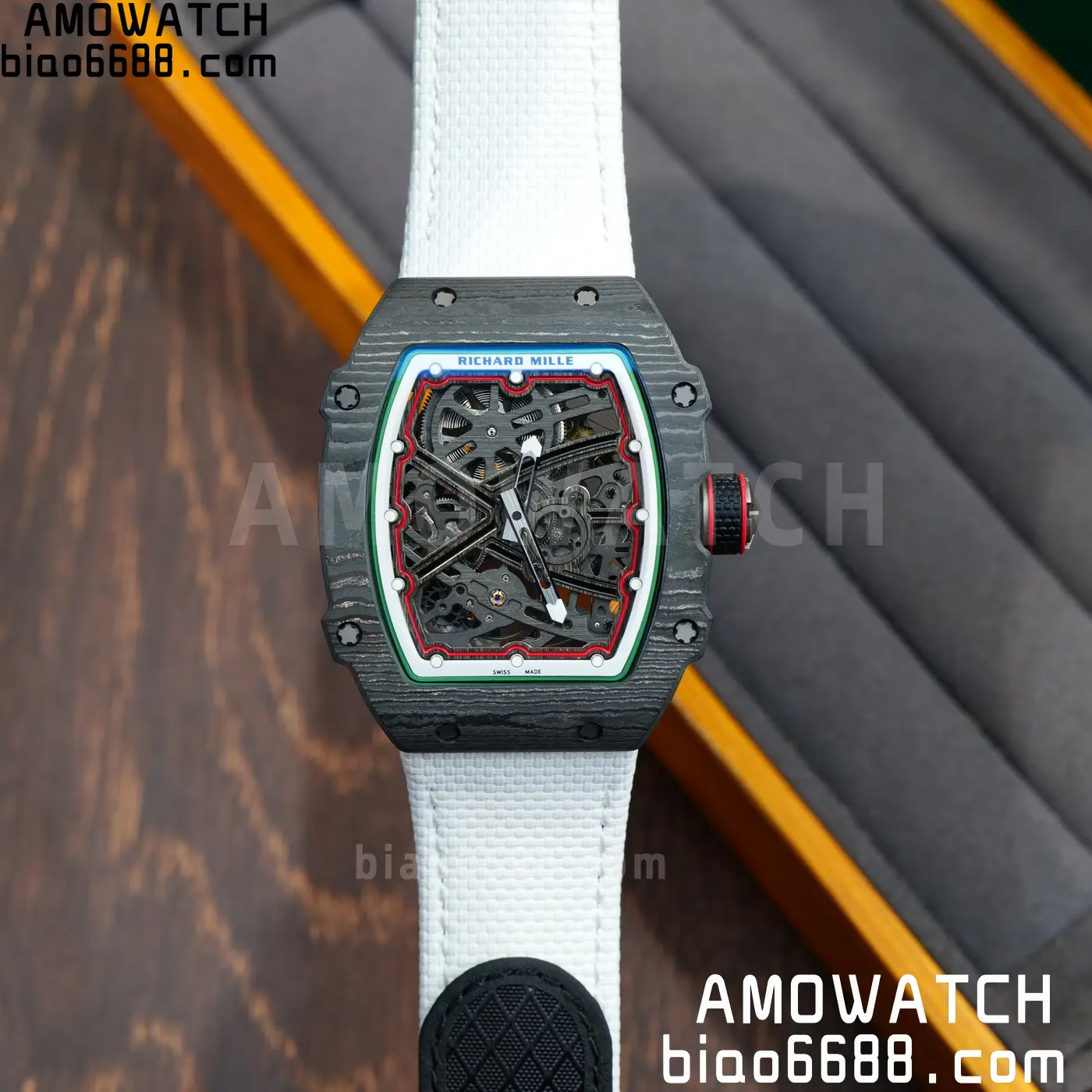 RICHARD MILLE 1:1 RM67-02 Black NTPT RICH Factory 1:1 Italy Green/Red/White Skeleton Dial White Nylon Strap CRMA7 Super Clone 90 3944d00e964deb6 AMO Watch
