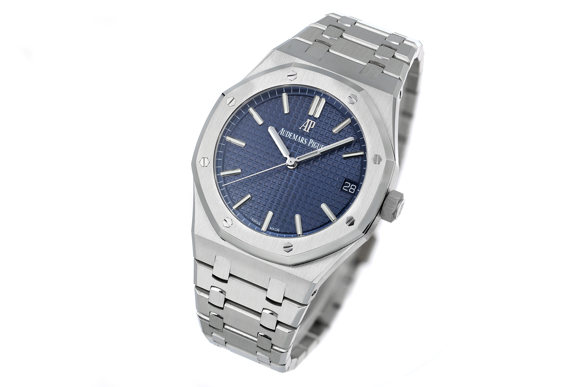 AP Royal Oak 41mm 15500 SS ZF 1:1 Best Edition Blue Textured Dial on SS Bracelet SA4302 Super Clone V4 (Free Sprung) 21 3a0179a7983475d AMO Watch