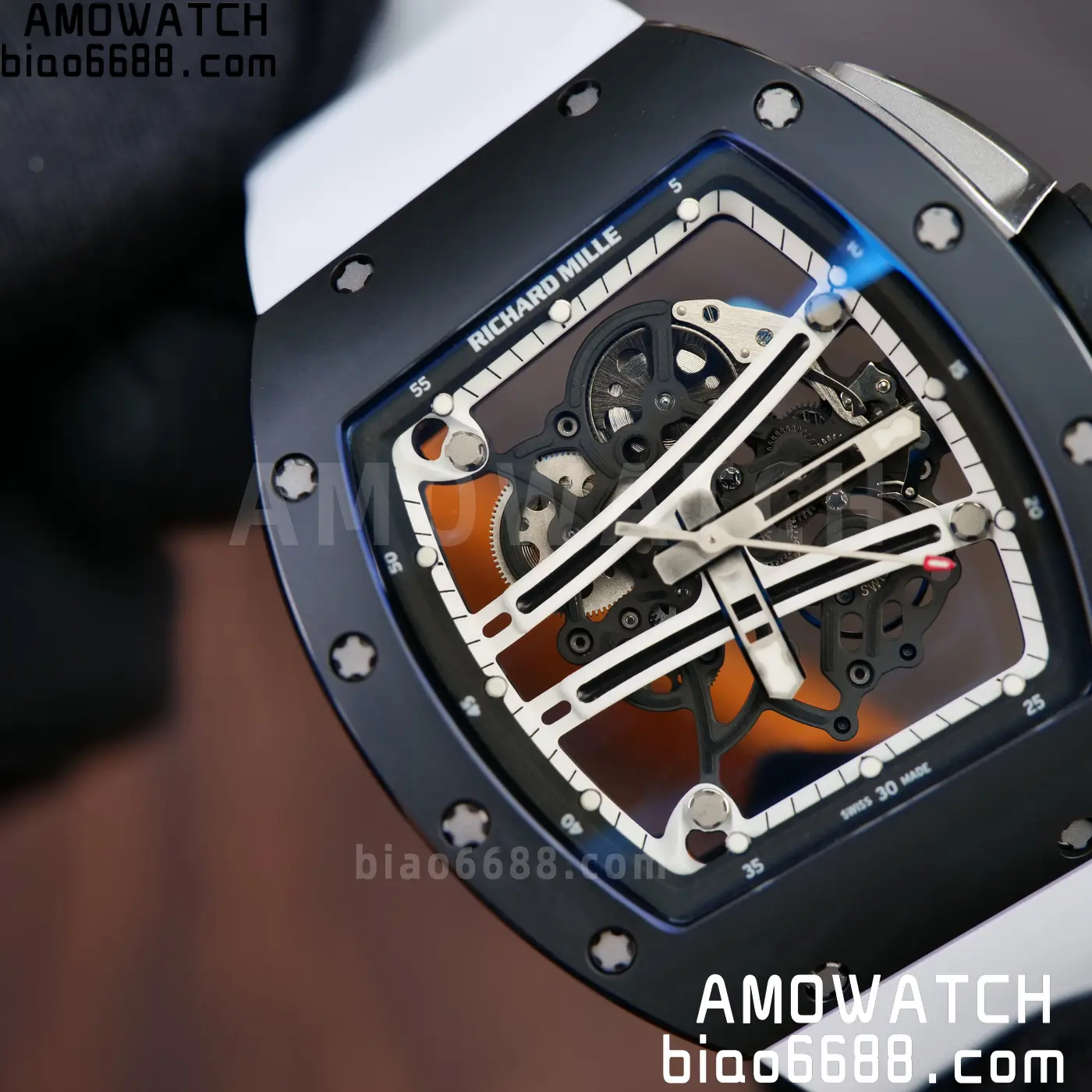RICHARD MILLE RM61-01 RM6101 A9F 1:1 Best Edition Black Bezel on White Rubber Strap RMUL3 Free Sprung 97 4432c83e74dc2cc AMO Watch