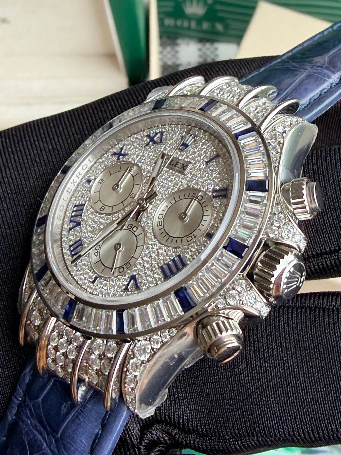 Rolex Daytona PPM Factory Best Edition Mossan Dial on Blue Strap 4130 25 4aecf913693d735 AMO Watch