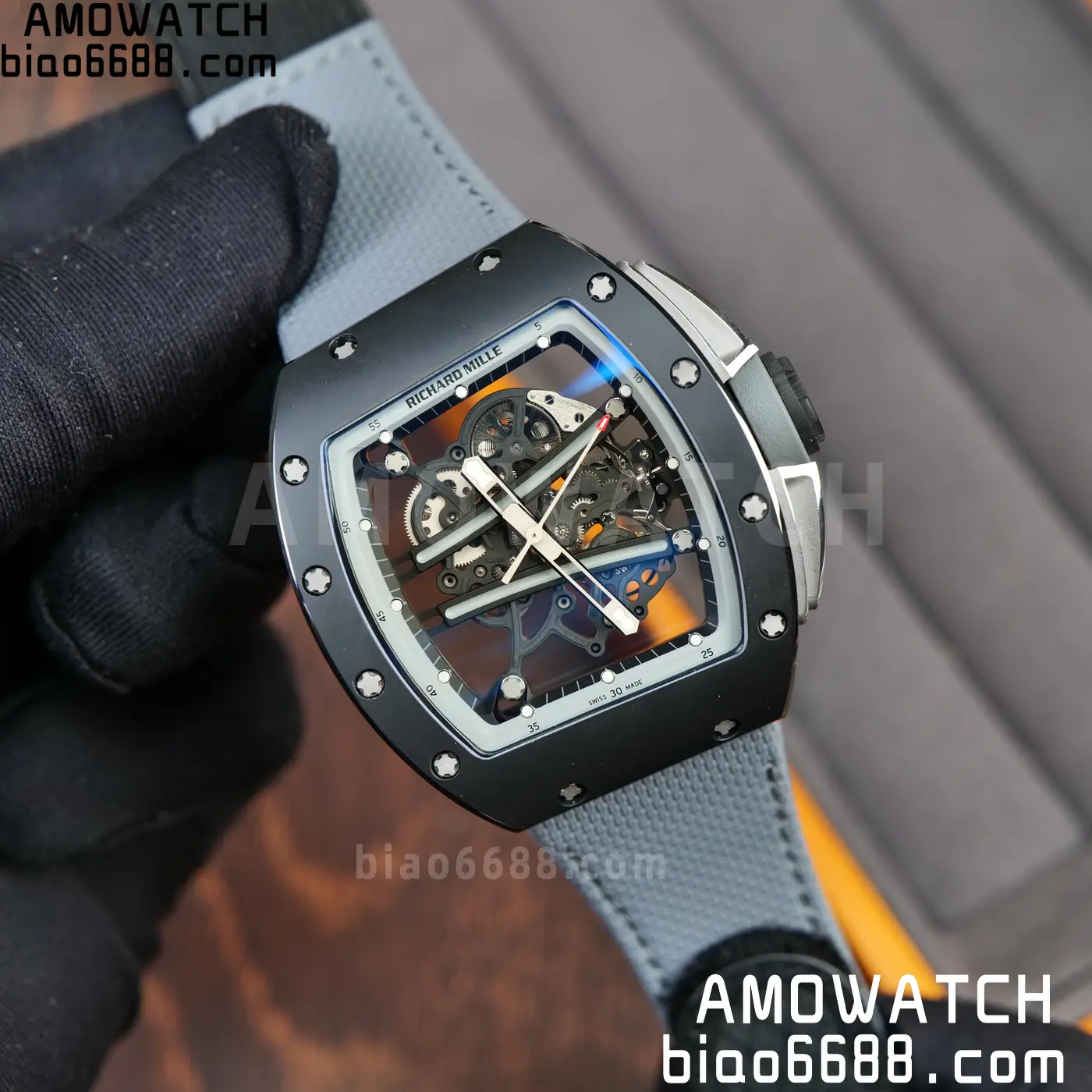 RICHARD MILLE RM61-01 RM6101 A9F 1:1 Best Edition Black Bezel on Gray Nylon Strap RMUL3 Free Sprung 68 503a76745122628 AMO Watch