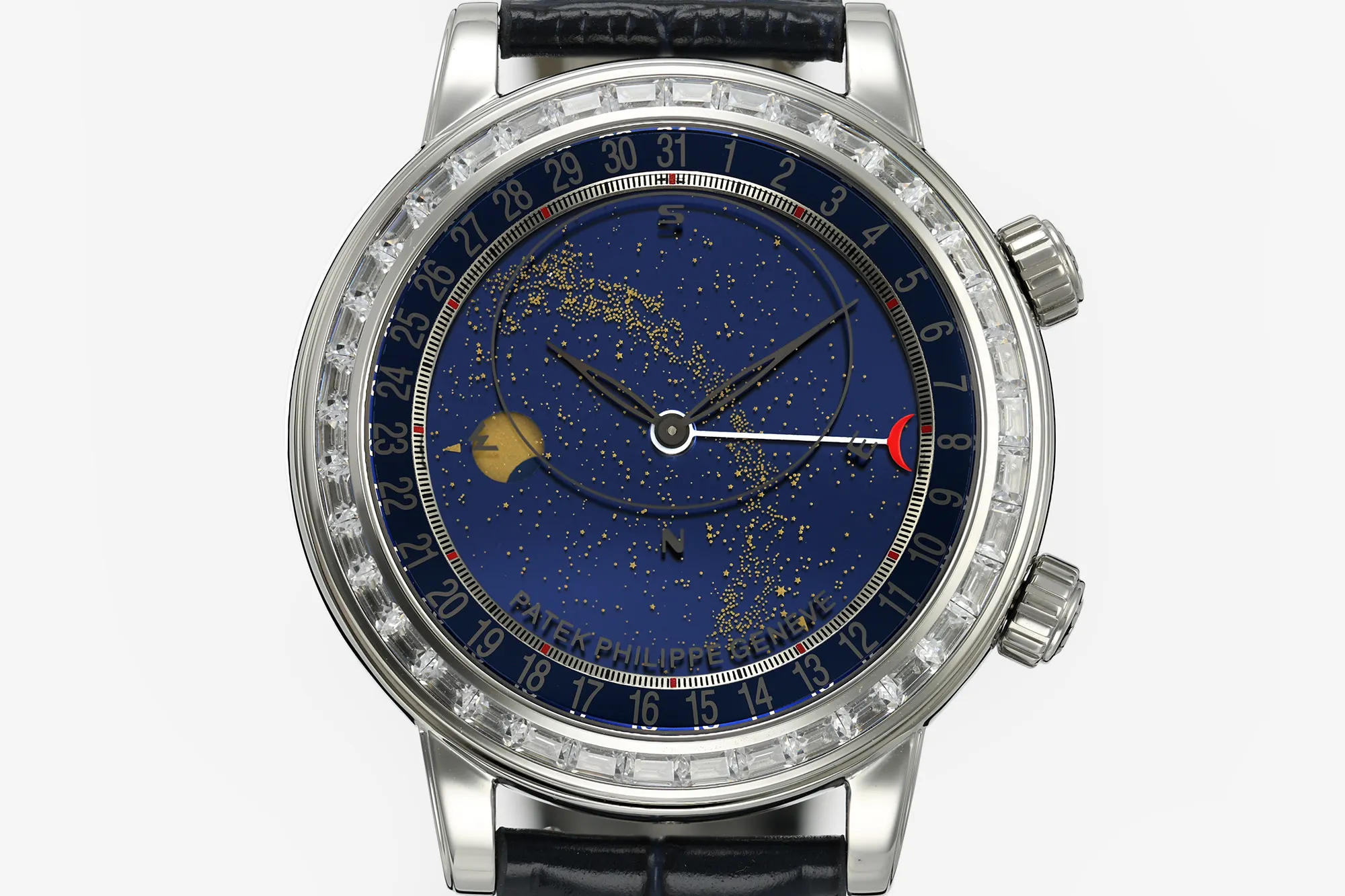 PP Grand Complications 6102 SS Diamonds Bezel PPF 1:1 Best Edition Blue Dial on Blue Leather Strap SA240 Super Clone 20 54d29abba8d8d9e AMO Watch