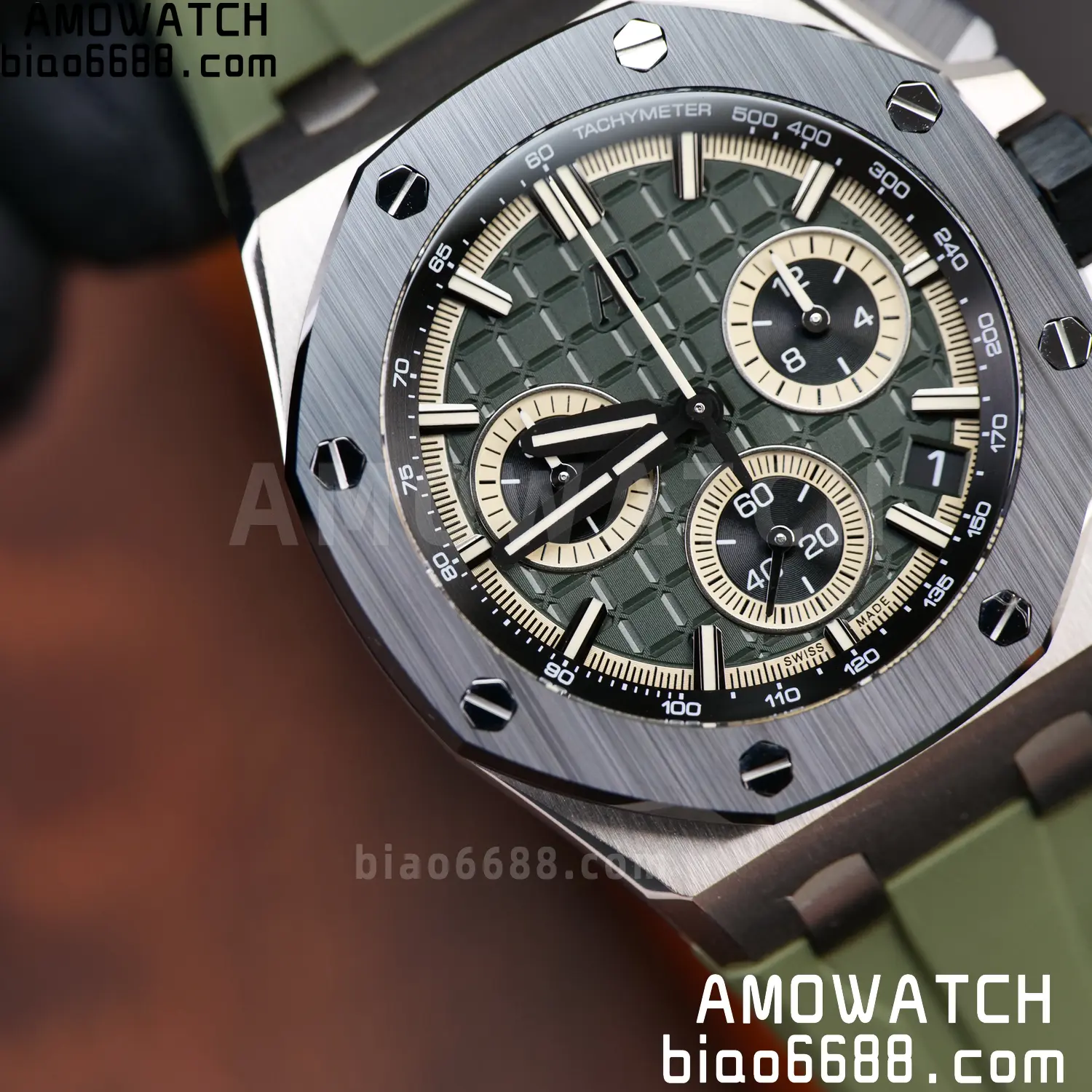 AP Royal Oak Offshore 26420 Titanium DDF 1:1 Best Edition Green/Black Dial on Green Rubber Strap DD4401 Super Clone 87 563c25388ff6f7d AMO Watch